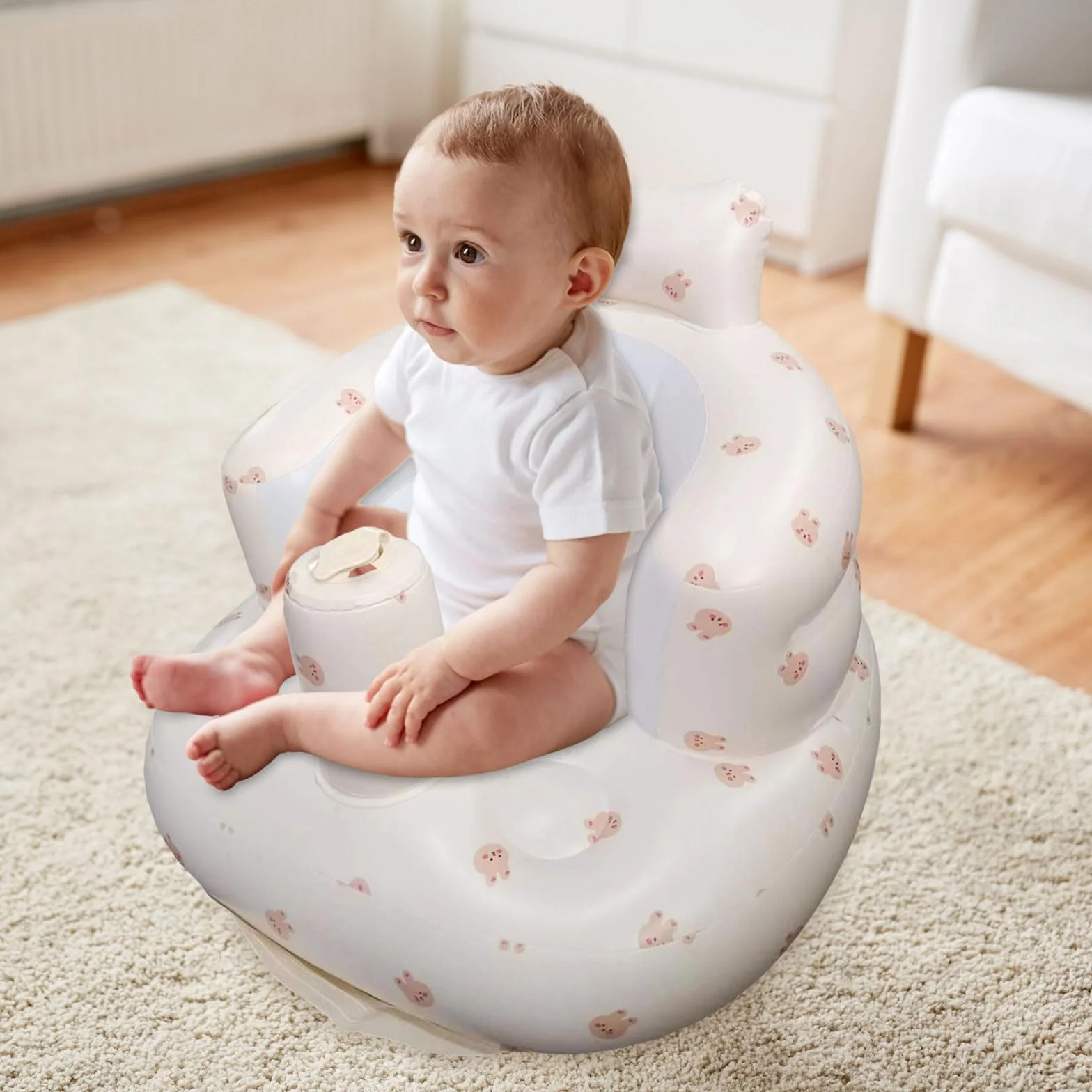 Pomoc do siedzenia dla niemowląt, Nadmuchiwany fotelik dla niemowląt, Inflatable Baby Seat dla niemowląt od 3 miesięcy, Fotelik do kąpieli dla niemowląt, Built-in Air Pump, Anti-Fall Składany