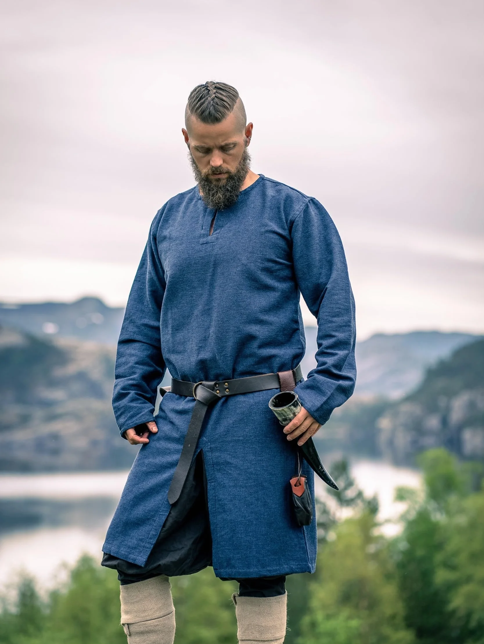 Wikingowie tunika średniowieczna odzież LARP Lennart niebieska