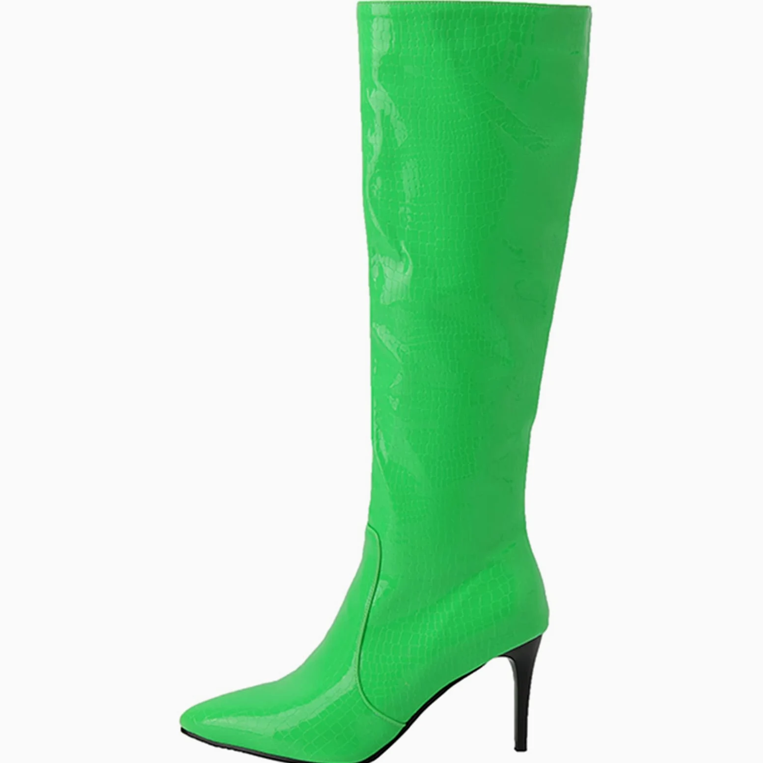 CUTEHEELS Damskie jednokolorowe buty na uda wysokie/nad kolanem ze szpilką i szpiczastym noskiem, zielony 3, 45 EU