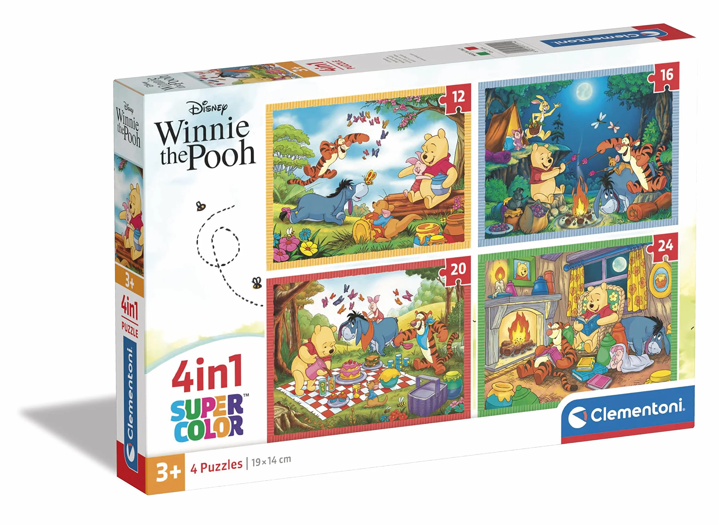 Clementoni - 21514 - Supercolor Puzzle 4 In 1 - Disney Winnie The Pooh - 12+16+20+24 Elementów, Puzzle Dla Dzieci 3 Lat, Wysokiej Jakości Nadruku, Made In Italy