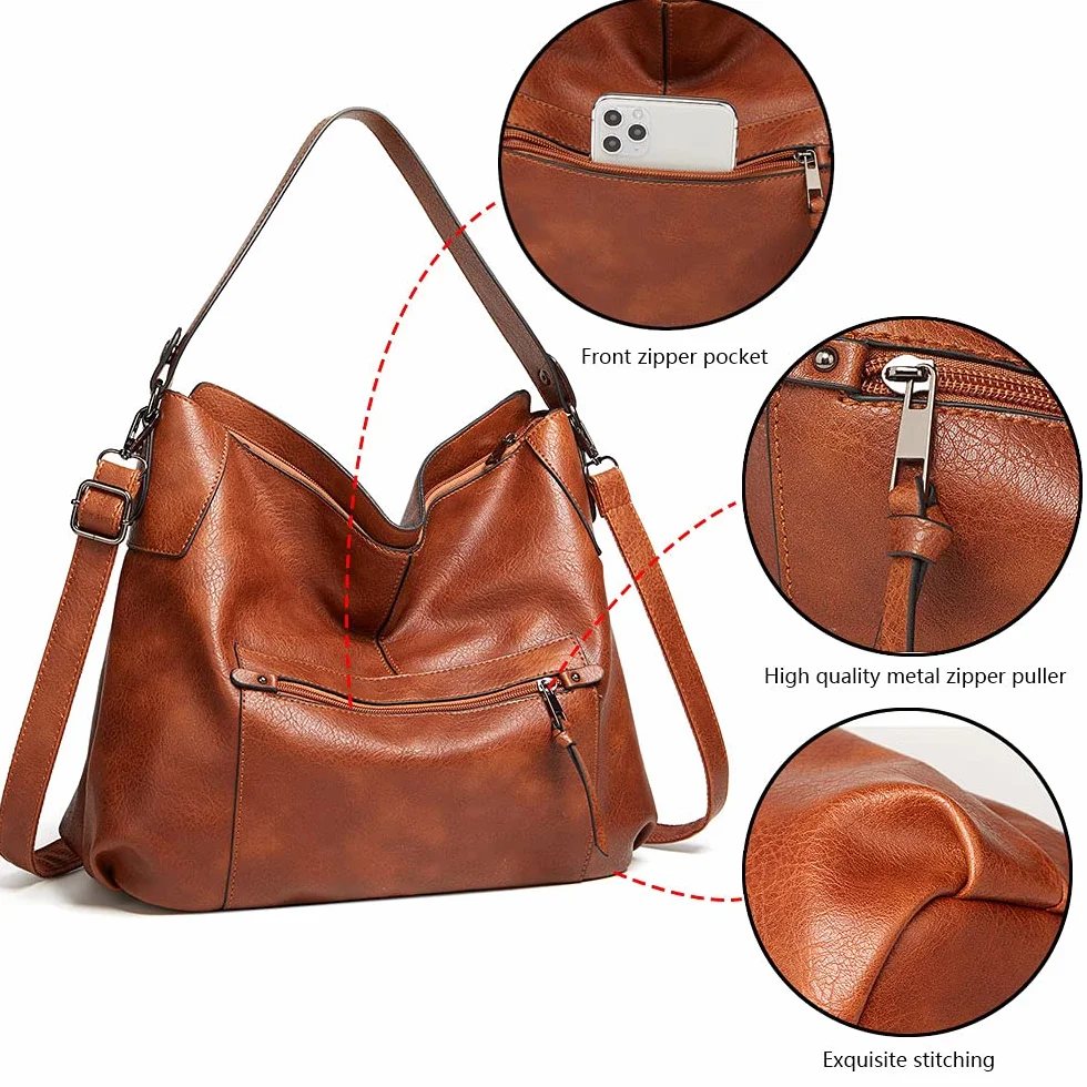 Damskie torebki PU wegańska skóra hobby torba na ramię moda torebka sakiewka torba crossbody, Czarny, Medium