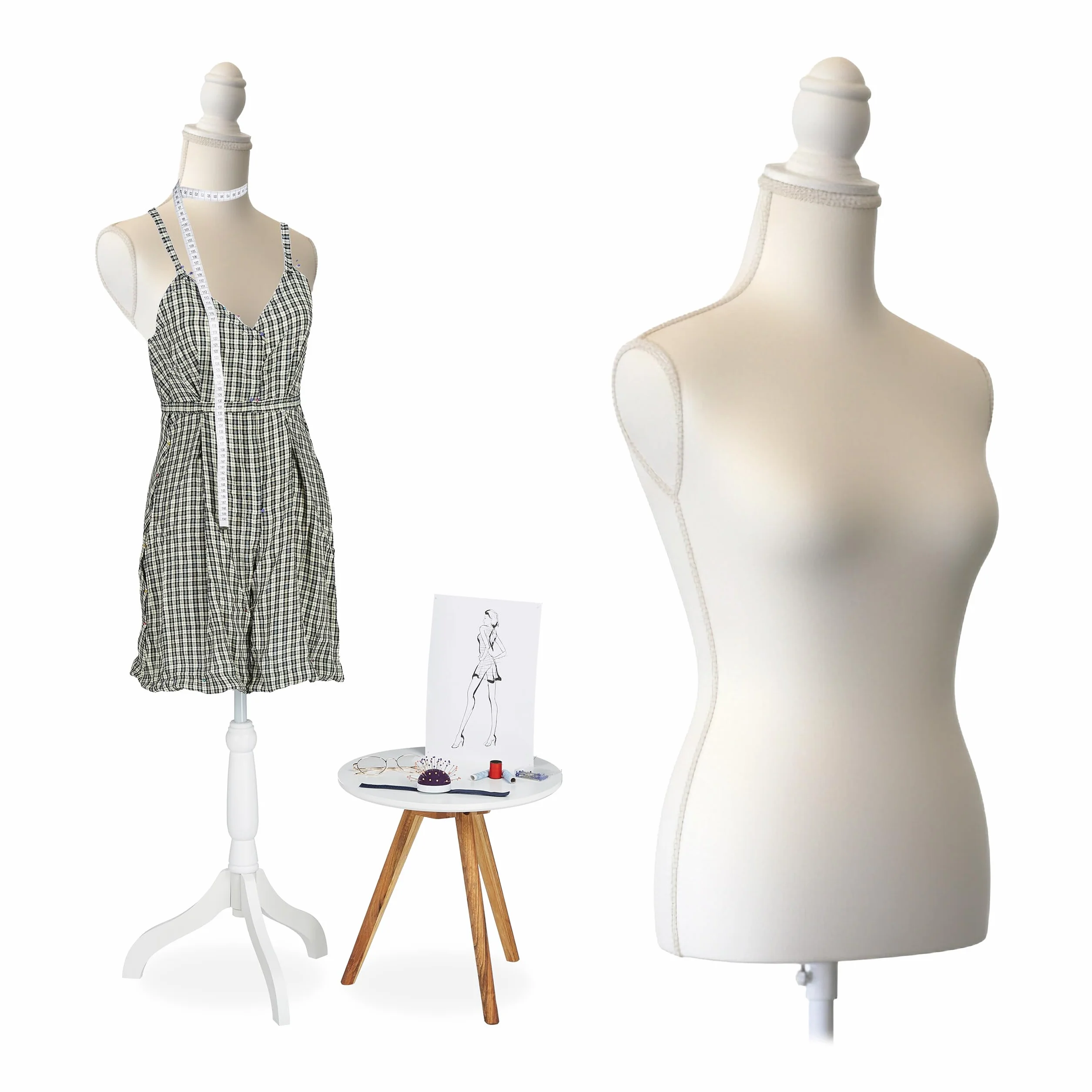 Relaxdays Sukienka damska, rozmiar 36/38, regulacja wysokości 160-175 cm, z drewnianą podstawą, manekin, biały