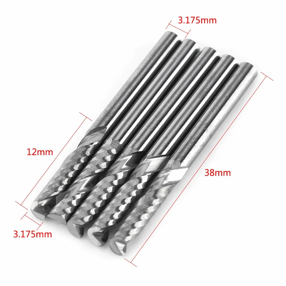 5 Sztuk 1/8 Shank Pojedynczy Rowek Frez Trzpieniowy Frez CNC Bit Narzędzie z Węglika Wolframu do Akrylu, Pcv, MDF, Cięcia Drewna