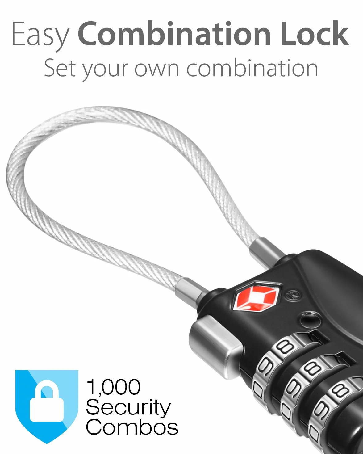 Fosmon kabel szyfrowy TSA 3-cyfrowy zestaw 3 szt czarny