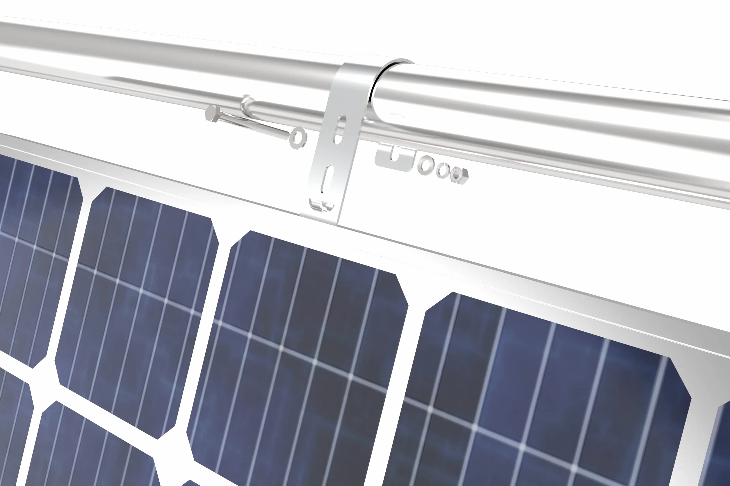 Fotowoltaiczny uchwyt do elektrowni balkonowej, wspornik modułu solarnego, mocowanie do balustrady balkonowej 10-30° średnicy do 80 mm, srebrny (zestaw 2 paneli na okrągłe balustrady