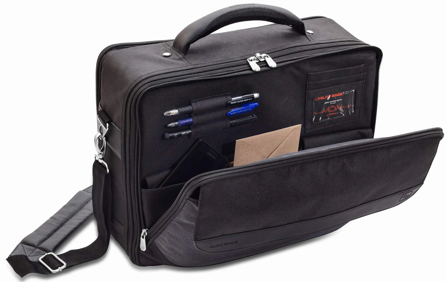 ELITE BAGS EB Doktor's torba lekarska szaro-czarna | idealna na wizyty w domu | przemyślane wyposażenie | kieszenie modułowe | pasek do noszenia na ramię | chowany system noszenia plecaka, czarny i