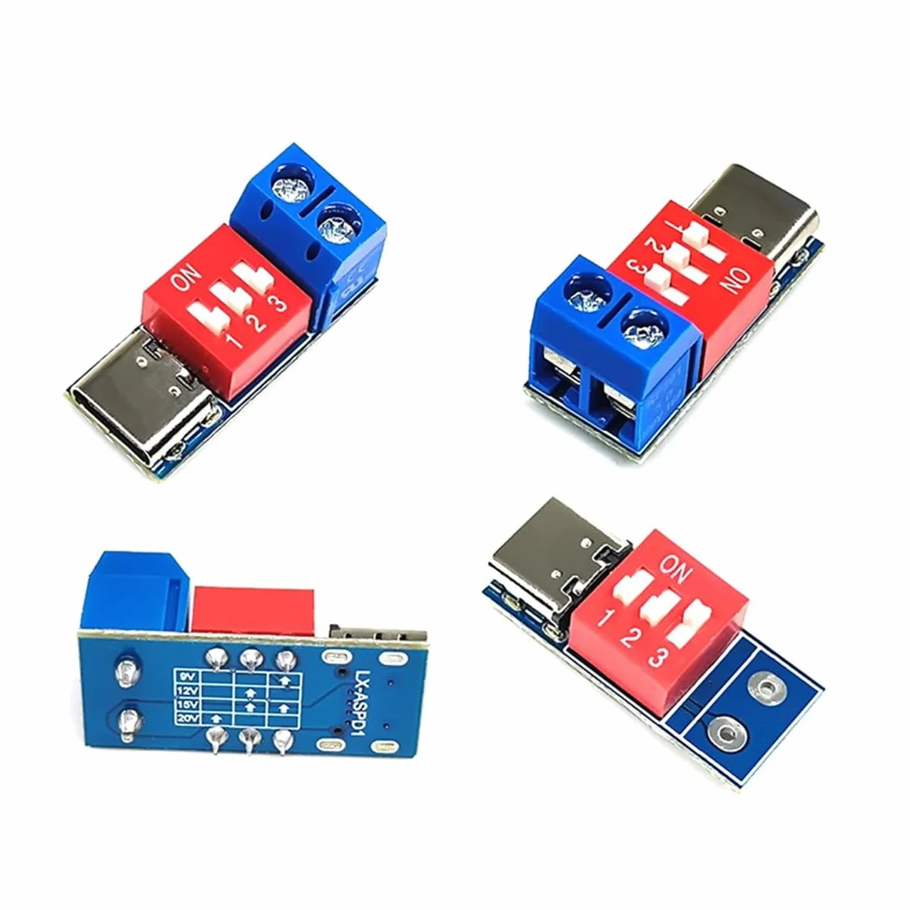 Moduł USB-C PD Trigger Board - zestaw 3 szt. z przełącznikiem DIP, USB C, Breakout Board do 5 V/9 V/12 V/15 V/20 V, PD/QC moduł szybkiego ładowania, kompatybilny z PD 3.0/2.0 i QC 3.0