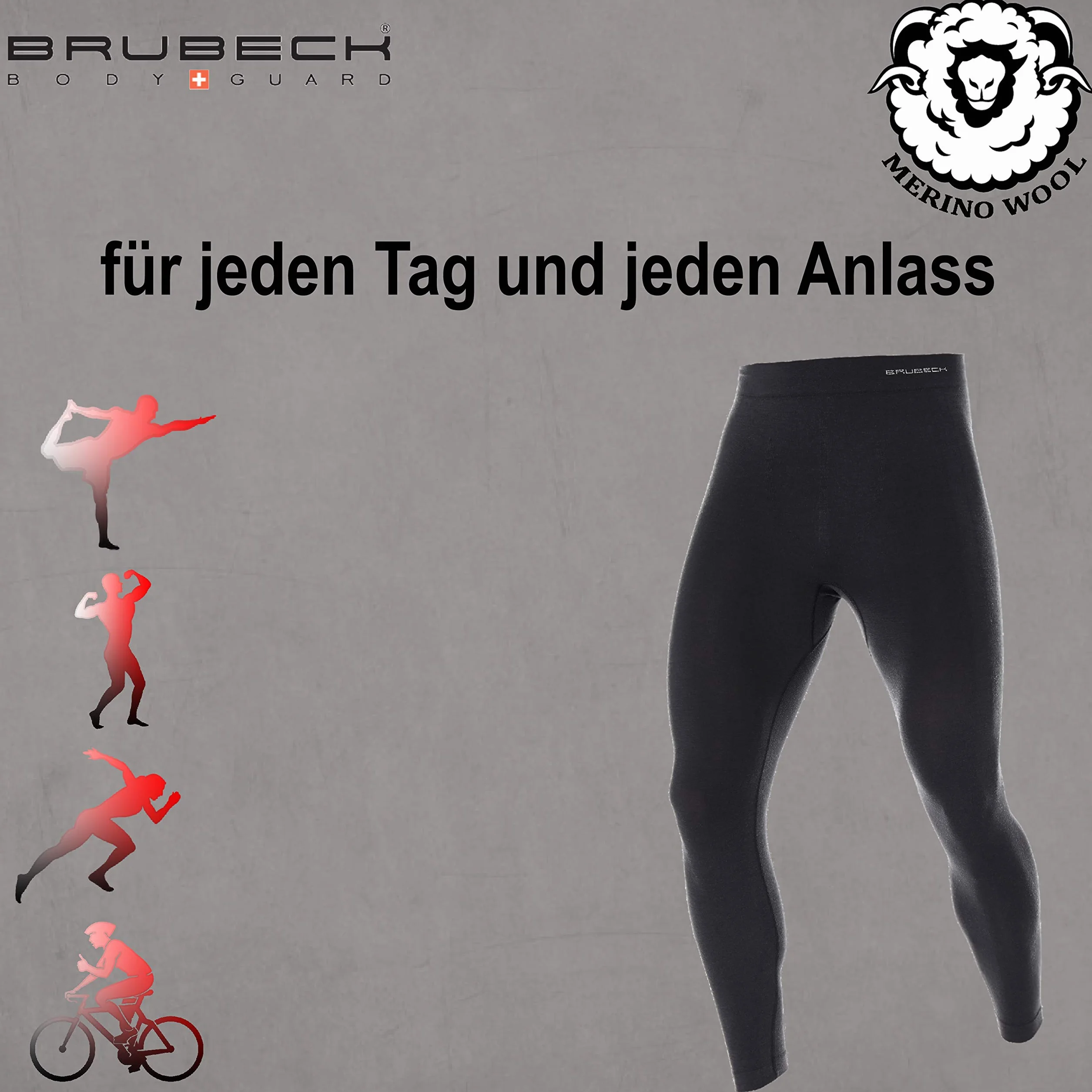 BRUBECK Męskie długie spodnie funkcyjne oddychające | legginsy funkcjonalne bezszwowe | legginsy | bielizna funkcyjna dla mężczyzn 41% wełna merino | rozm. XL | LE10930