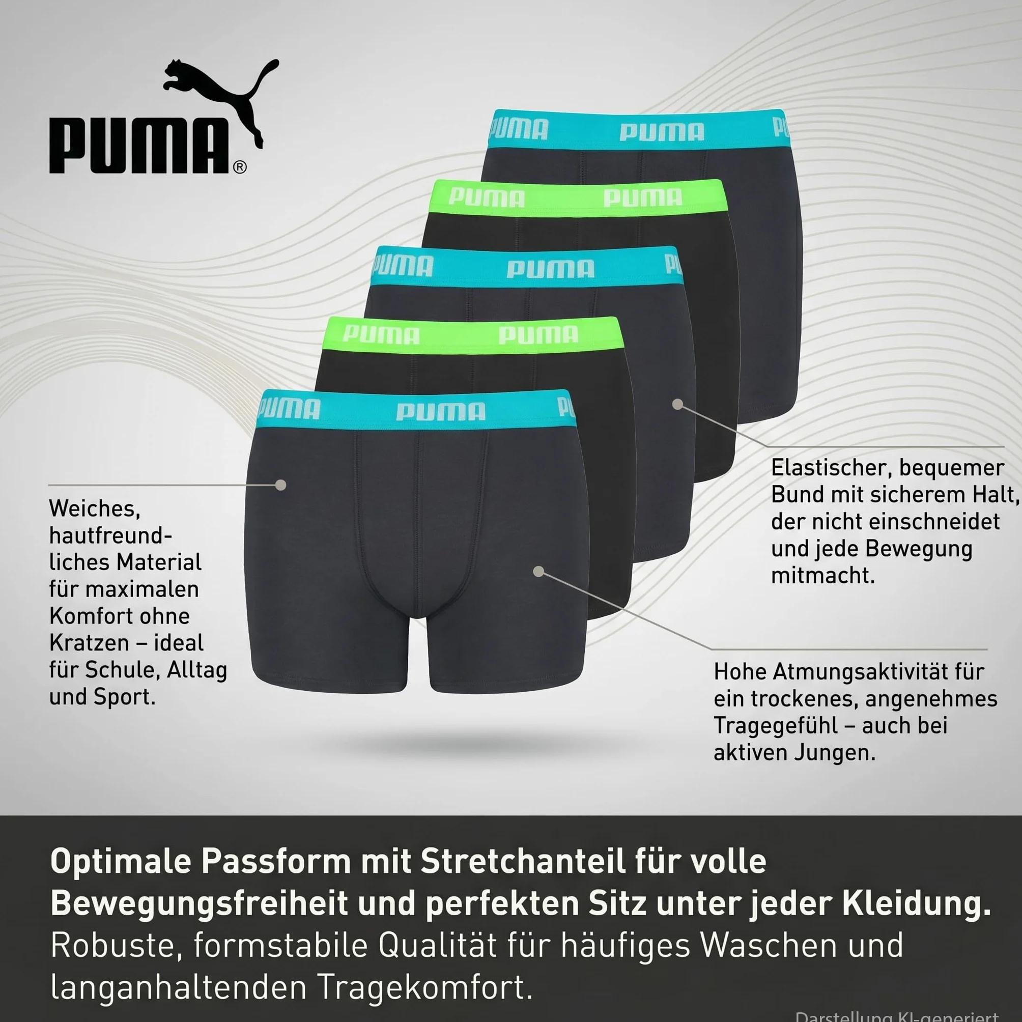 PUMA Bokserki chłopięce 5 sztuk Atrament indyjski turkus 152