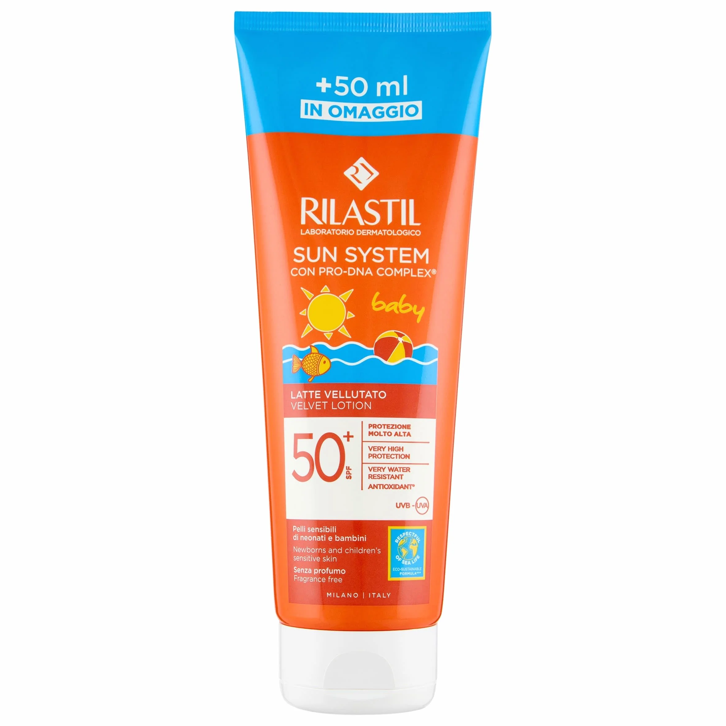 Rilastil Sun System Baby Latte aksamit z filtrem przeciwsłonecznym SPF50+, 250 ml