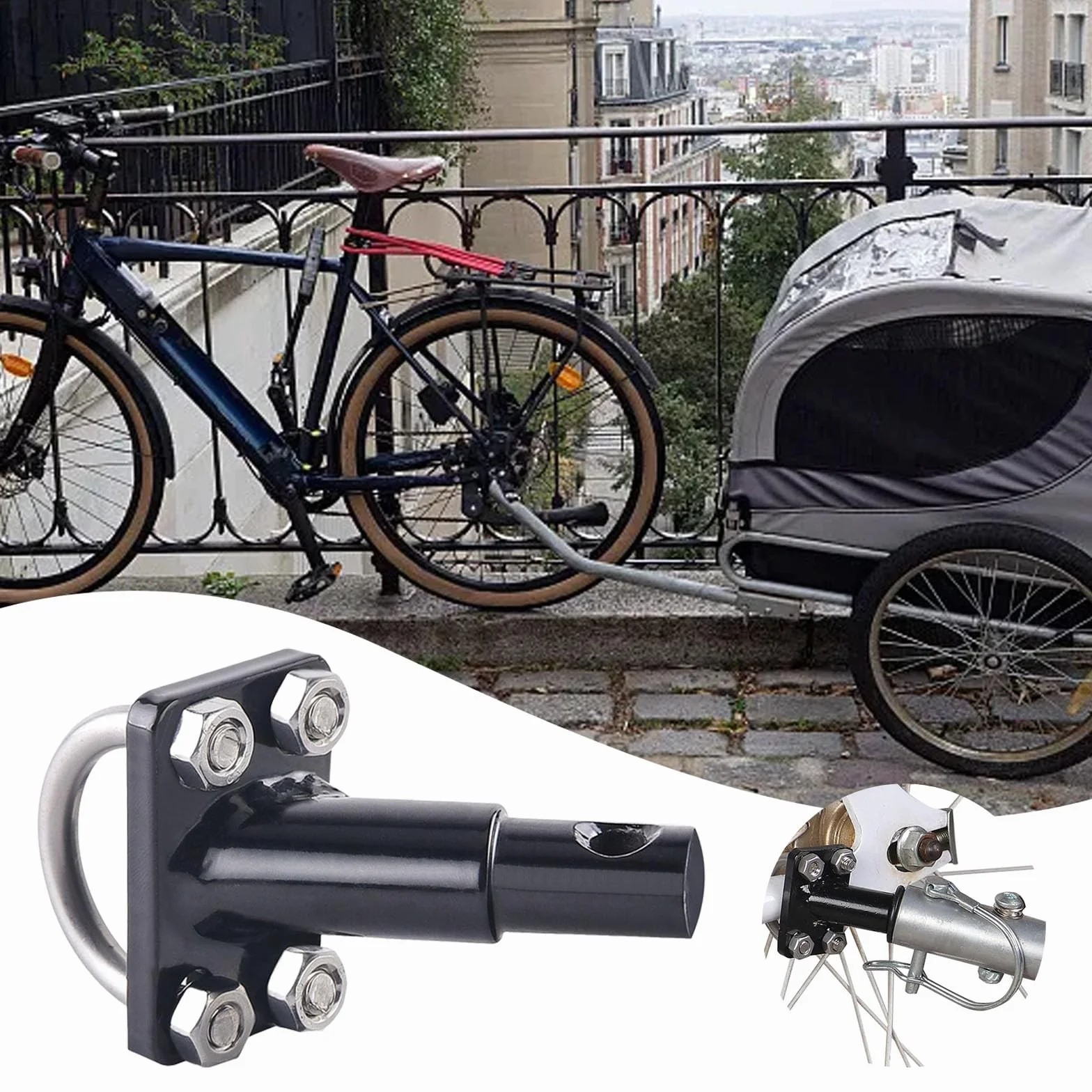 Sprzęgło do przyczepy rowerowej, hak holowniczy, przyczepka rowerowa, zwierzęta i transport – szybkie sprzęgło, do codziennego transportu, przygód, zwierząt, rodziny, na zewnątrz