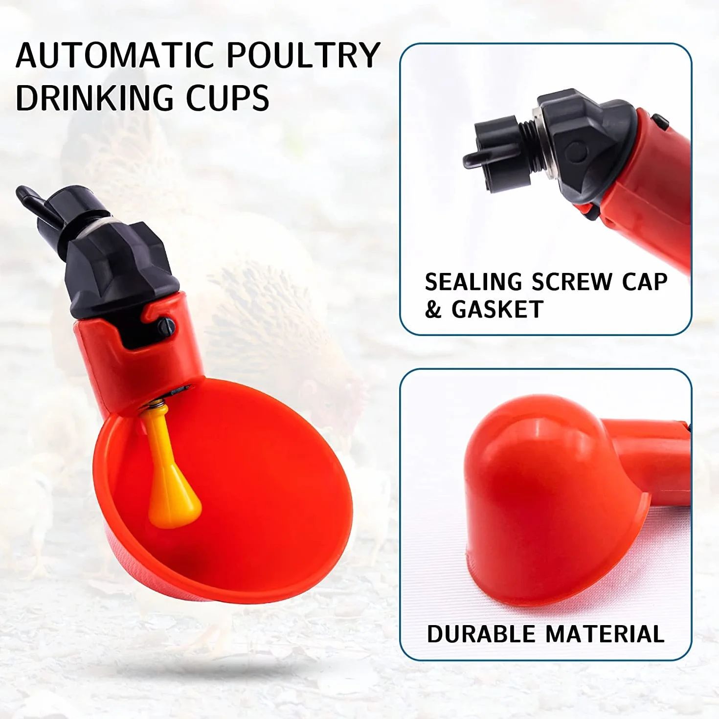 Jeffergarden 5 Pack Automatyczne plastikowe kubki do picia z kurczaka Poidło do drobiu dla kurczaków, ze stali nierdzewnej Automatyczny dozownik wody z kurczaka Kubki do picia dla drobiu Królik Woda do picia (woda śrubowa)