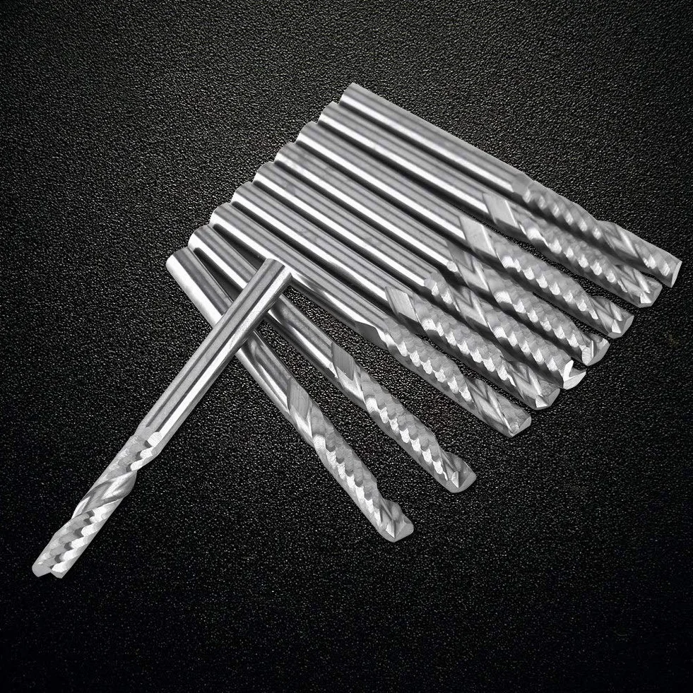 10 szt. frezy z wolframu z węglików spiekanych drobne frezy CNC obrotowe frezowanie zestaw bitów do cięcia drewna akrylowego 3,175 x 15 mm