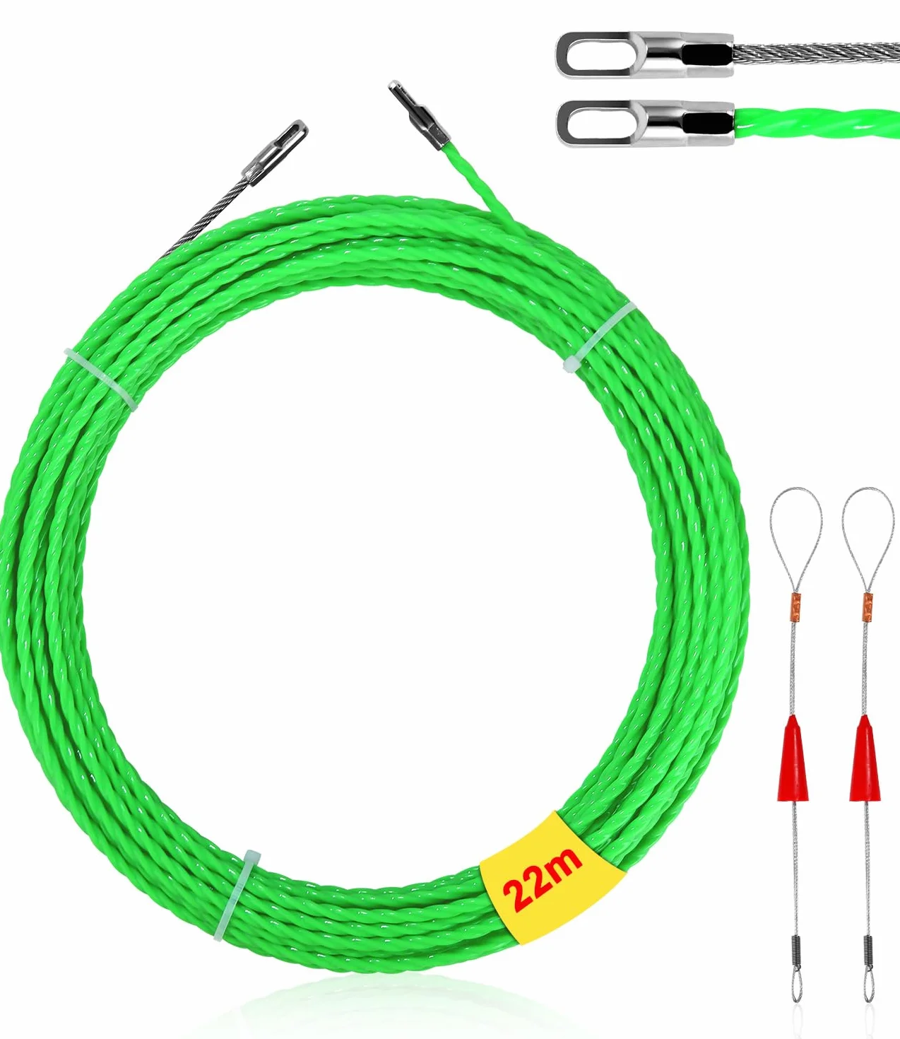 22m spiralny drut do przeciągania kabli, poliestrowy drut do przeciągania z 1 sprężynami prowadzącymi, taśma do przeciągania φ4mm, taśma do przeciągania kabli (zielony)