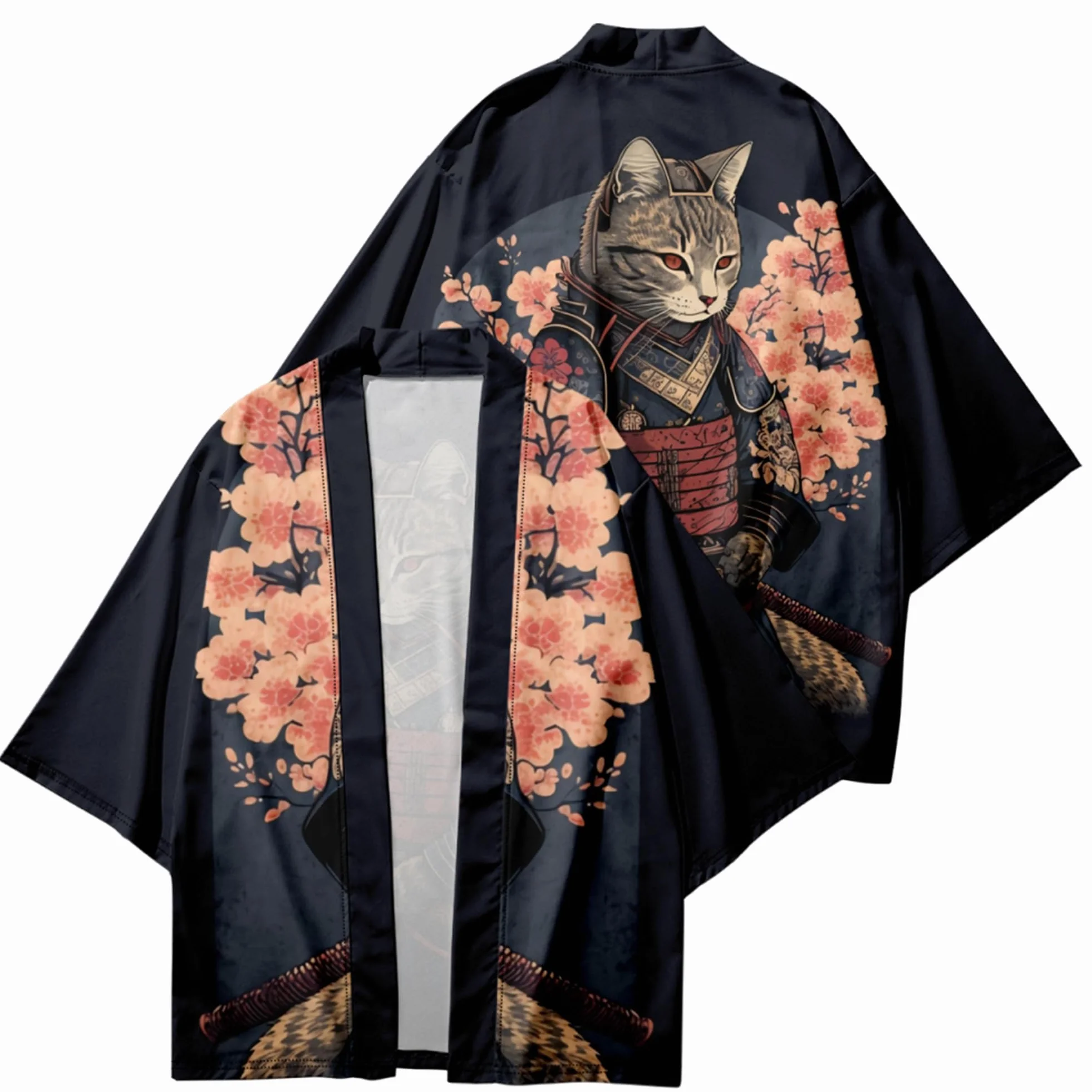 DOSLAVIDA Japoński zestaw kurtek kimono dla mężczyzn, otwarty płaszcz przedni ze szortami, kurtka z dzianiny z nadrukiem