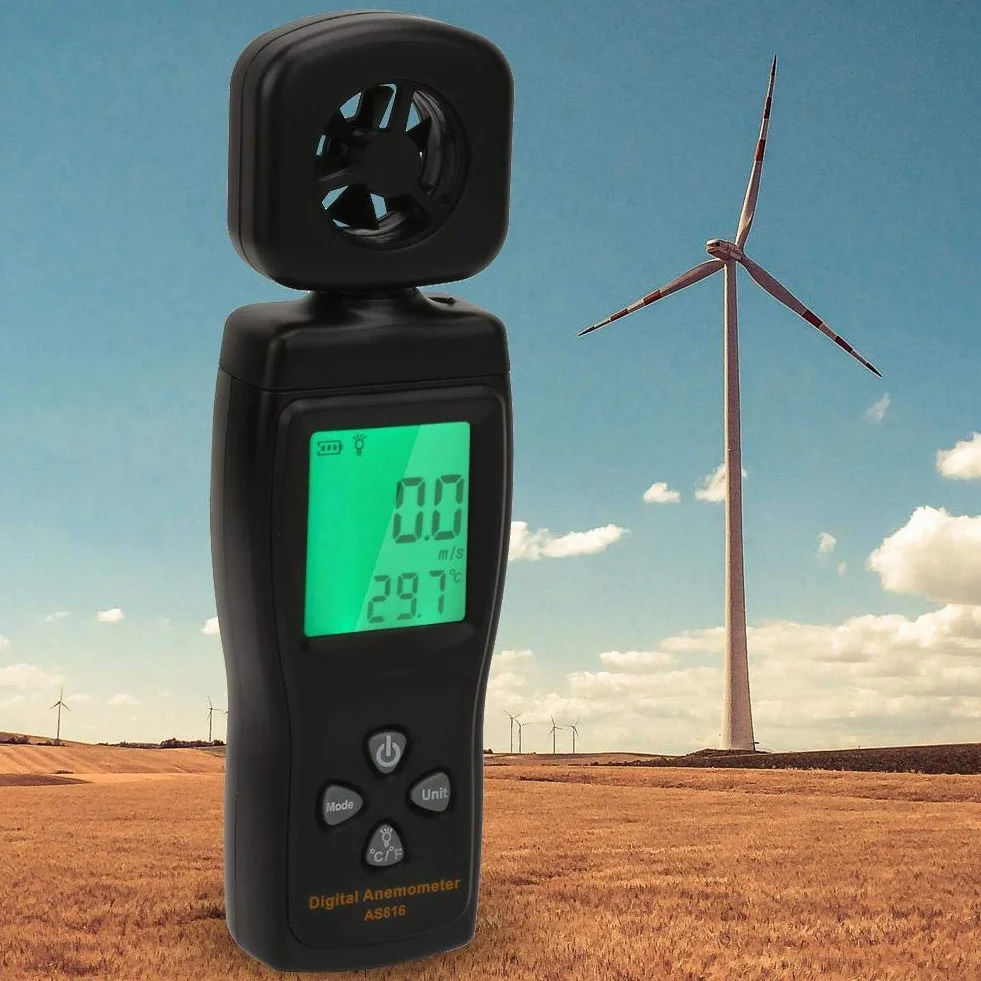 Mini cyfrowy anometr, inteligentny czujnik AS816 0,3-30 m/s tester prędkości wiatru temperatury przepływu powietrza