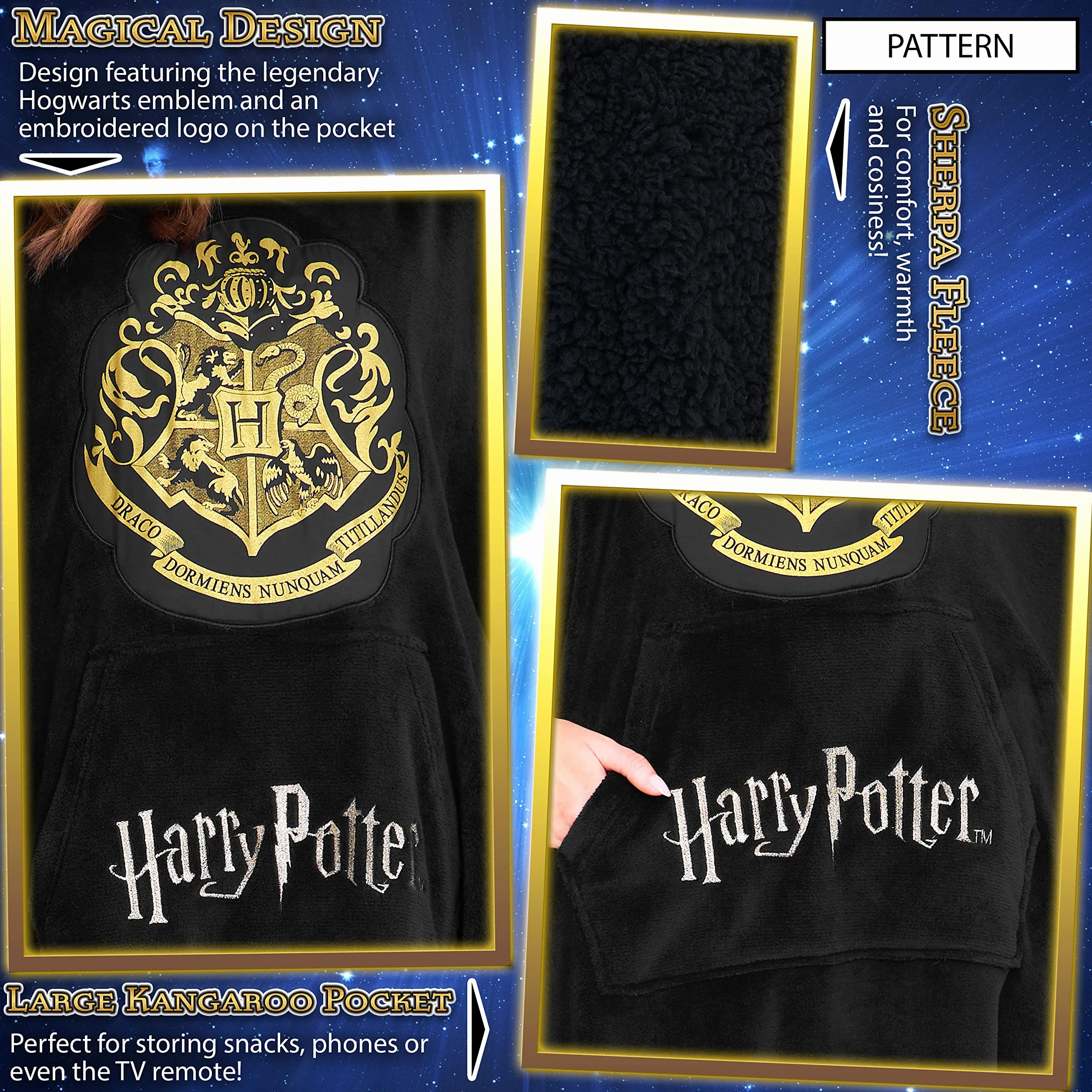 Harry Potter Koc oversize z kapturem dla kobiet, mężczyzn i nastolatków, polarowy koc do noszenia