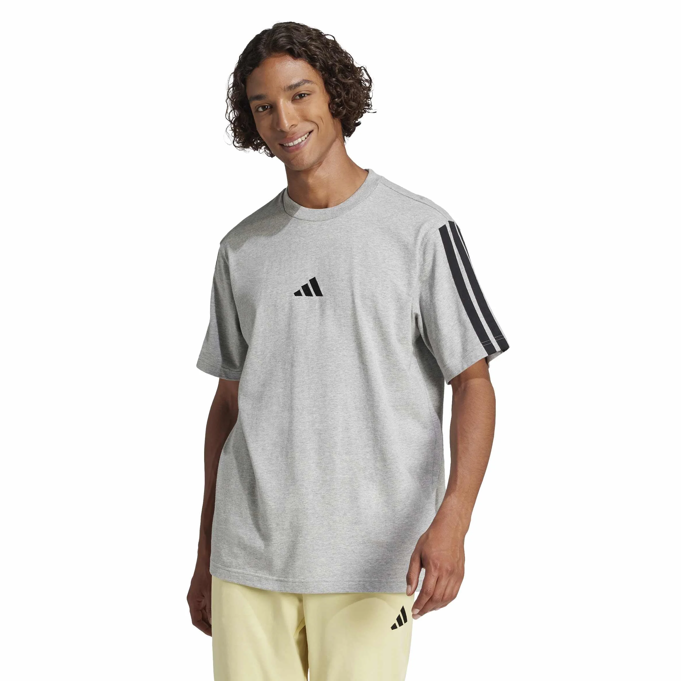 adidas Essentials Three Stripes Single Jersey Shirt L Medium Grey Heather Black