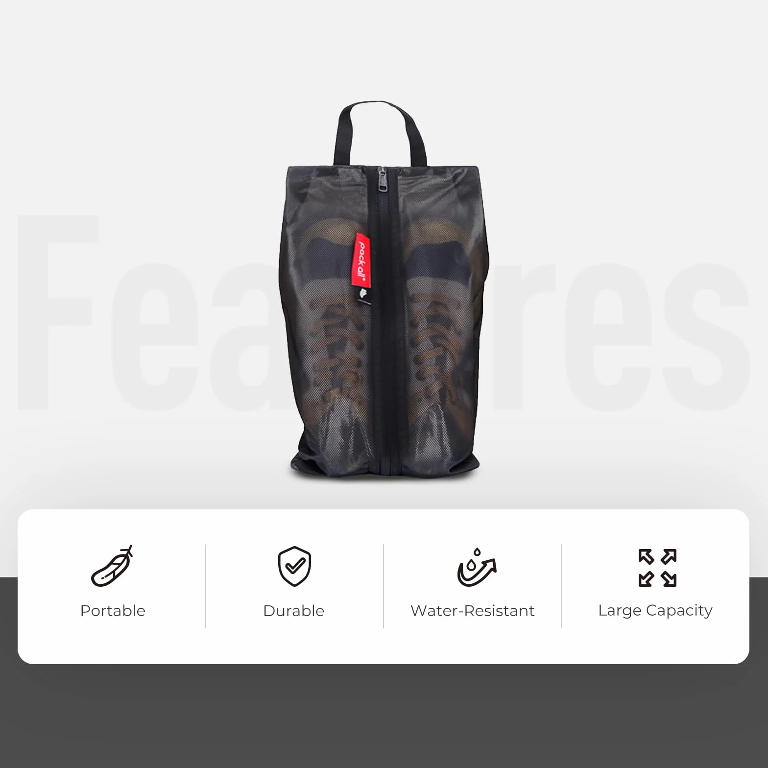 pack all Wodoodporne torby na buty do podróży, organizer do przechowywania etui na buty z zamkiem błyskawicznym, wielokolorowe dla mężczyzn i kobiet, Czarny, Jeden rozmiar, 1 opakowanie