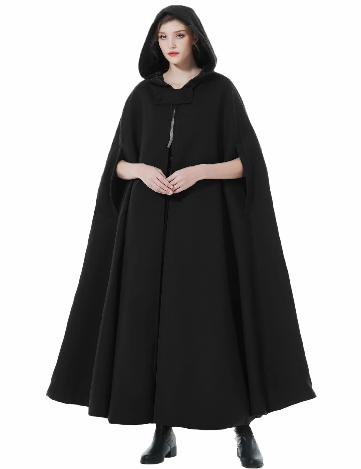 BEAUTELICATE Peleryna z kapturem, płaszcz z mieszanki wełny, damskie ponczo peleryna, luźny trencz, odzież wierzchnia na wesele, jesień, zimę, Halloween, Boże Narodzenie