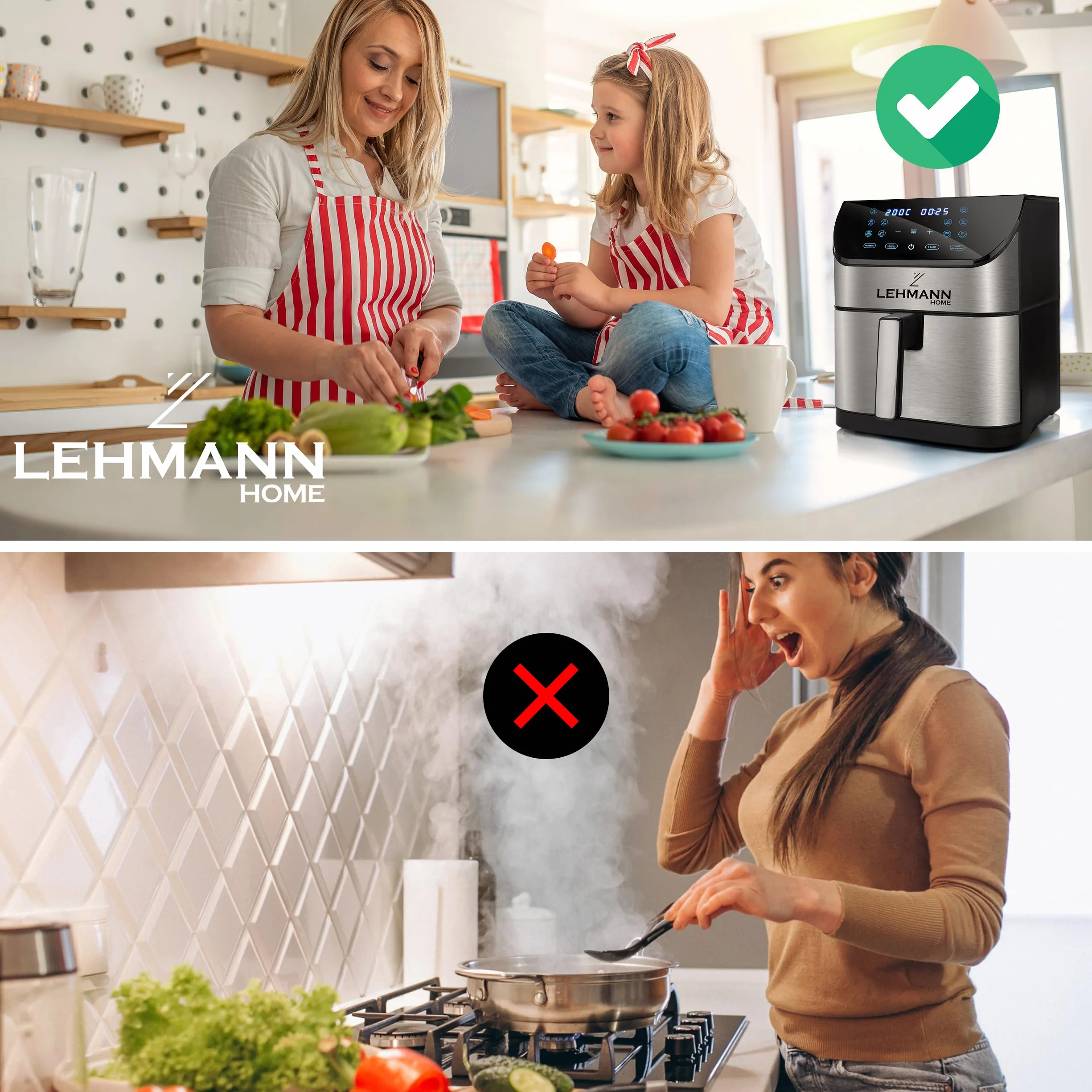 Lehmann Procado Frytkownica beztłuszczowa 8 l 1800 W, Air fryer z cyfrowym ekranem dotykowym LED, frytownica na gorące powietrze regulacja temperatury 76-200°C, timer, zdrowa żywność