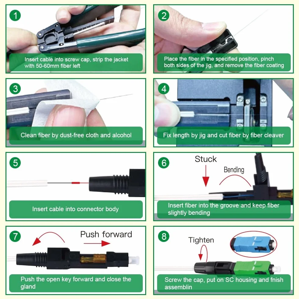 10 szt. Szybkie złącze do światłowodu SC APC Fiber Optic Fast Connector Quick Connector szybkie złącze montażowe
