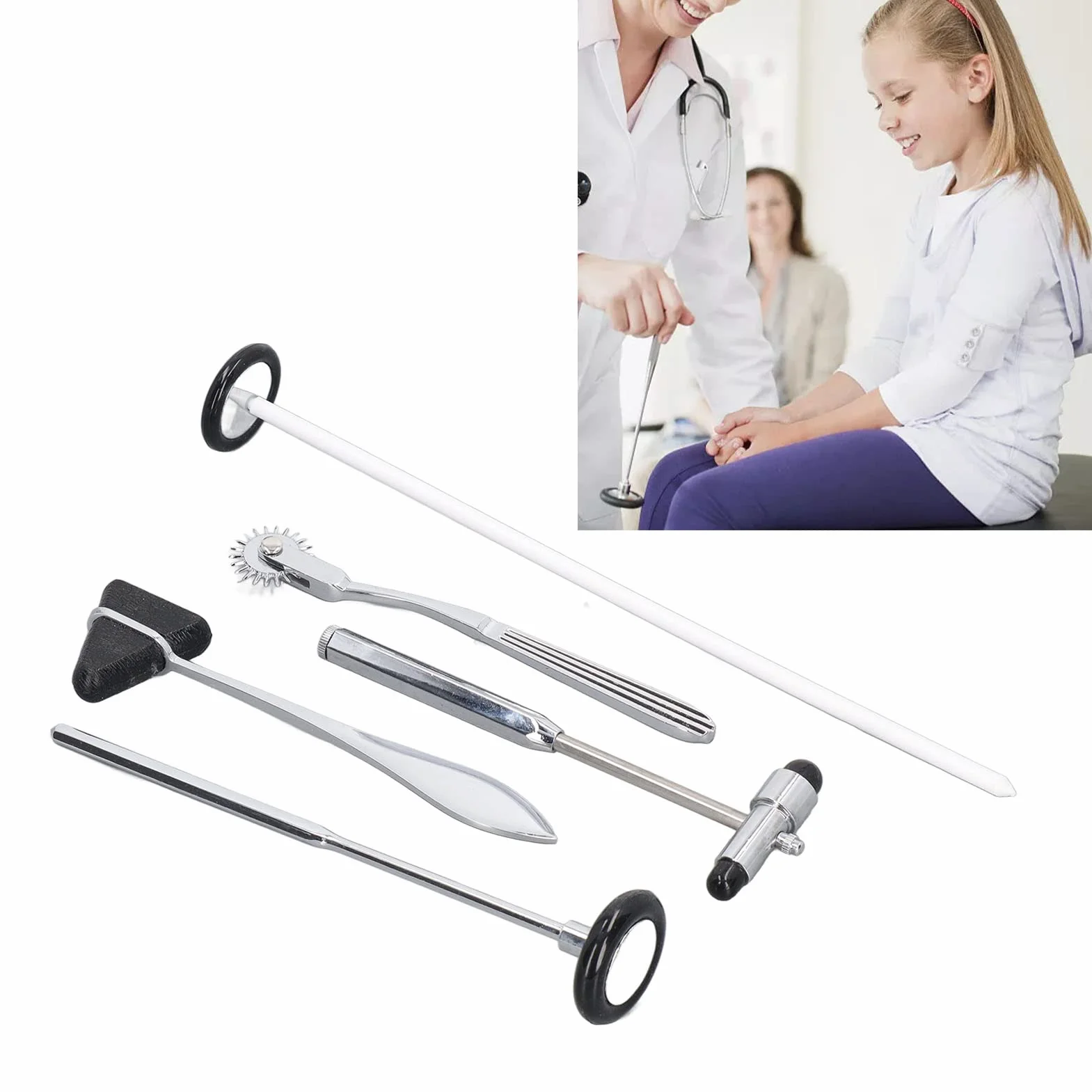 Ejoyous Zestaw Neurologicznych Perkusji, 5PCS ze Stali Nierdzewnej Wielofunkcyjne Przenośne Medyczne Młot Neurologiczny do Badania Układu Nerwowego dla Pielęgniarek Studentów Medycyny