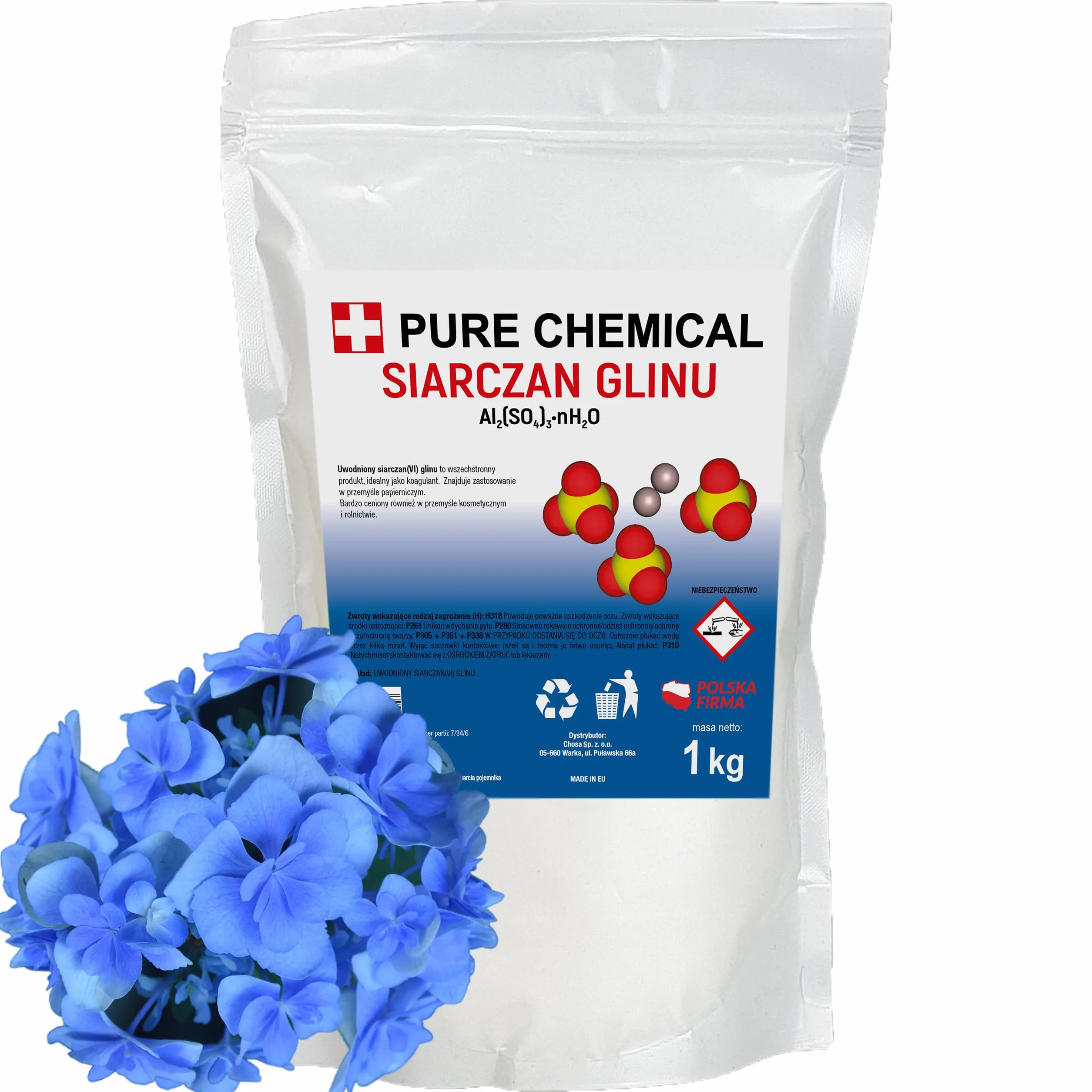 PURE CHEMICAL Siarczan glinu 1kg - proszek siarczanu glinu - koagulant do uzdatniania wody, ścieków, przemysłu papierniczego, chemii technicznej