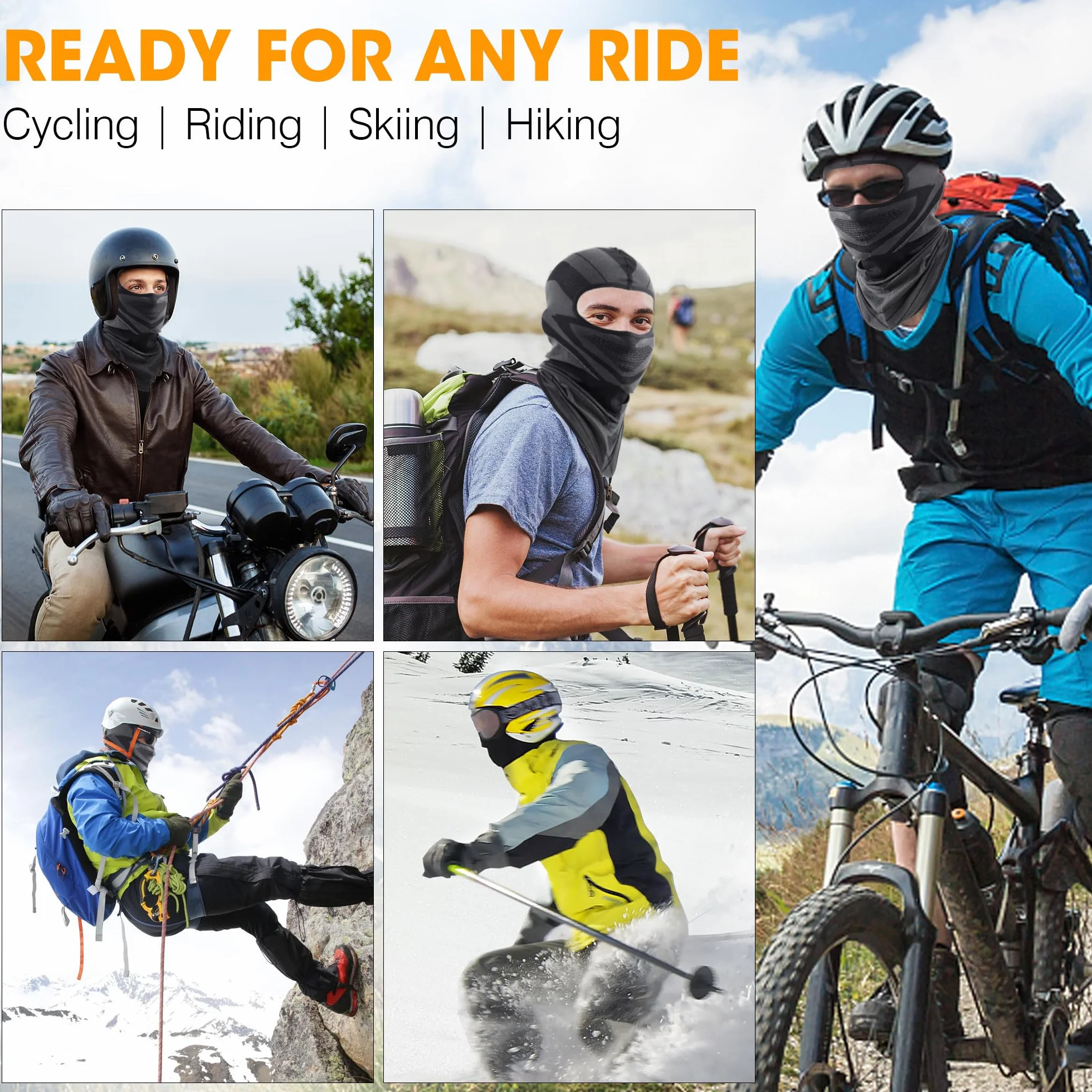 WTACTFUL Kominiarka motocyklowa na lato, oddychająca, pełnotwarzowa, maska motocyklowa, dla mężczyzn i kobiet, na zimę, rower, snowboard, krótka, czarna