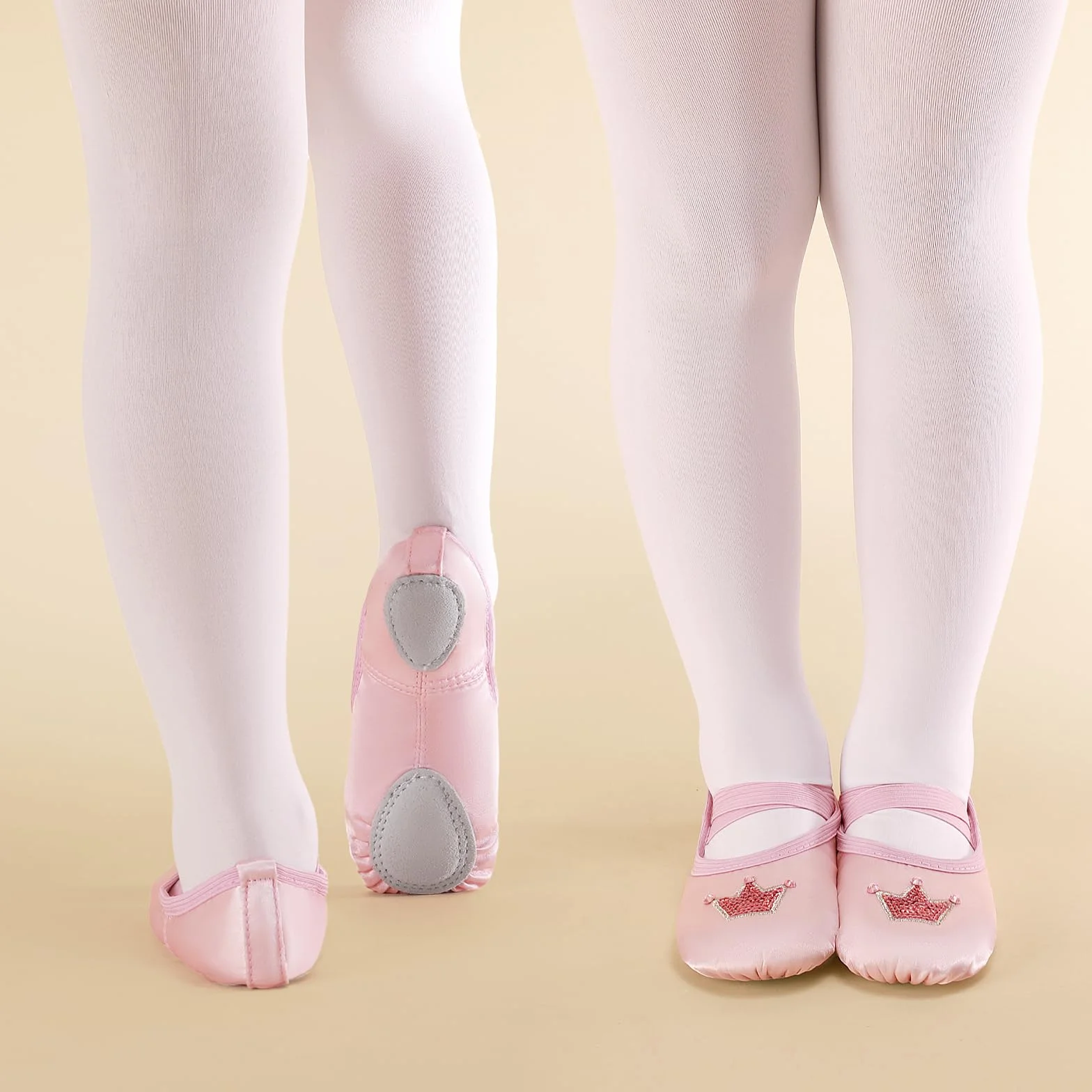 Buty baletowe dla dziewcząt, satynowe klapki baletowe z błyszczącą koroną, dzielona podeszwa, buty do tańca, buty baletowe dla dzieci, bez krawata, baleriny