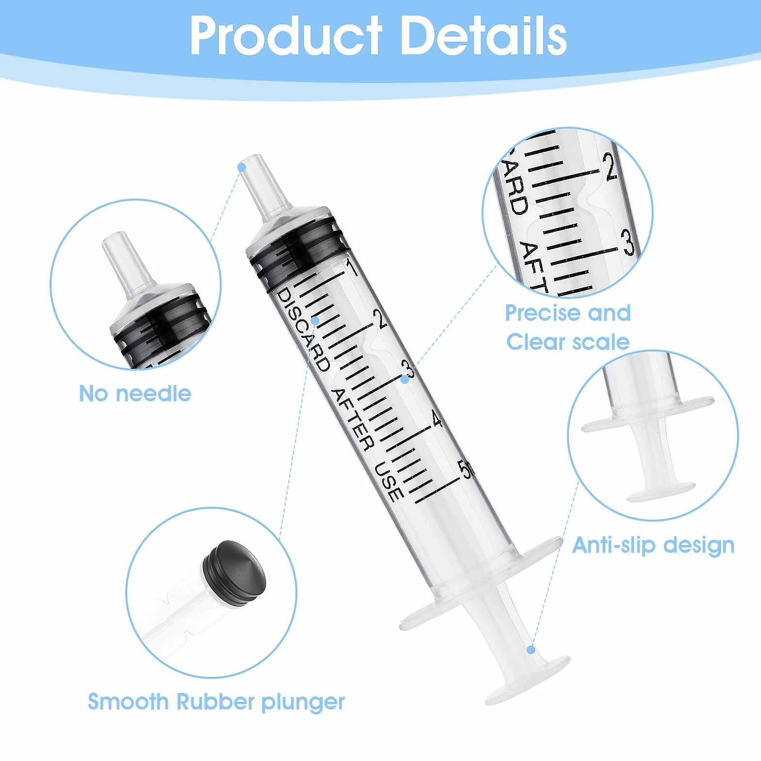 Amabro 5-częściowy zestaw strzykawek 1 ml, 3 ml, 5 ml, 10 ml, 20 ml, tworzywo sztuczne, strzykawki do płynów z pomiarem, do laboratoriów, karmienia zwierząt domowych, dozowania pokarmu, doustny