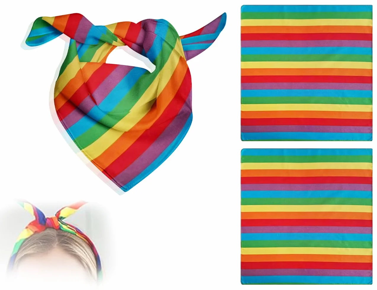 2 szt. tęczowe bandany, szalik dumy LGBT, tęczowe akcesoria do włosów w paski, opaski na głowę, dla mężczyzn, kobiet, odzież do tańca gejowskiego, akcesoria kostiumowe (kwadrat), Kolor: