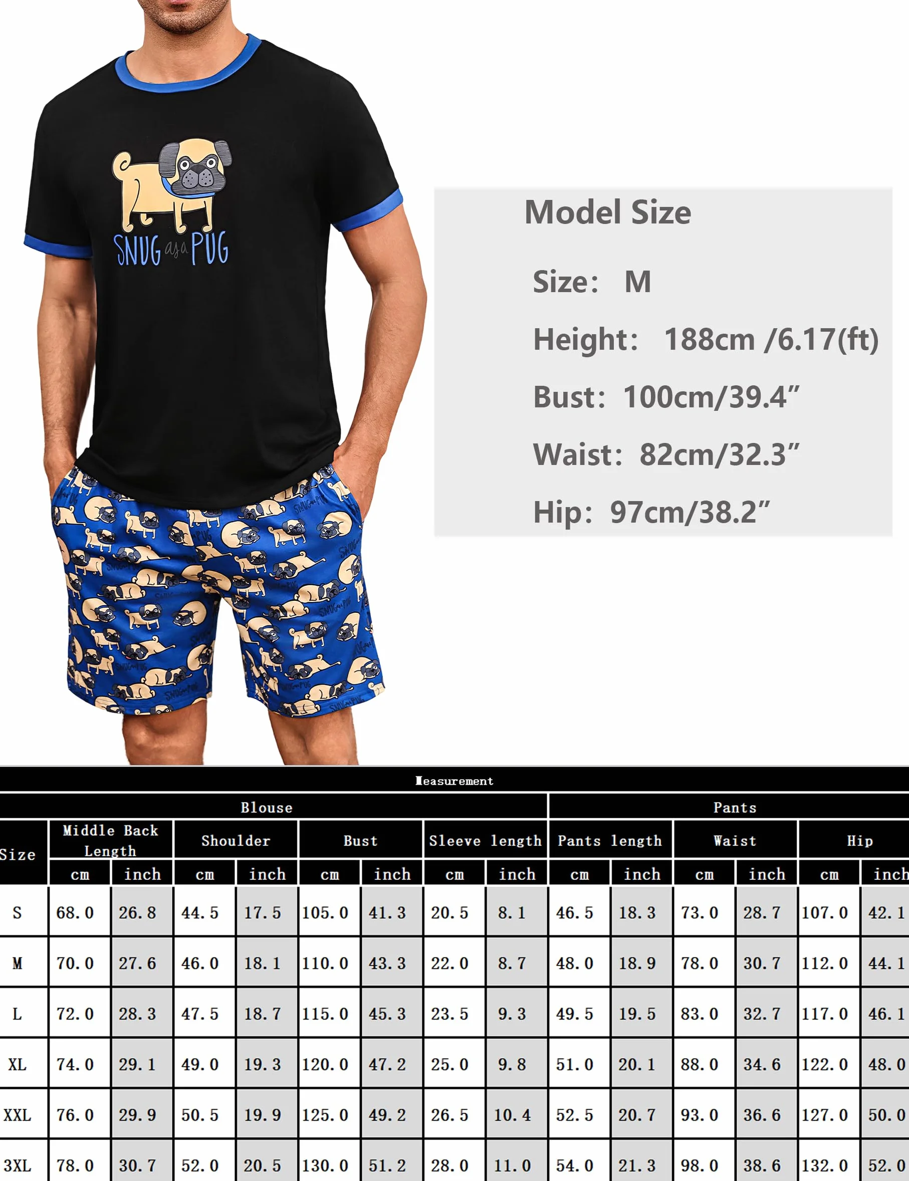 Demegimi Męska piżama bawełniana krótka zabawny pies duckelhund t-shirt spodnie piżamowe