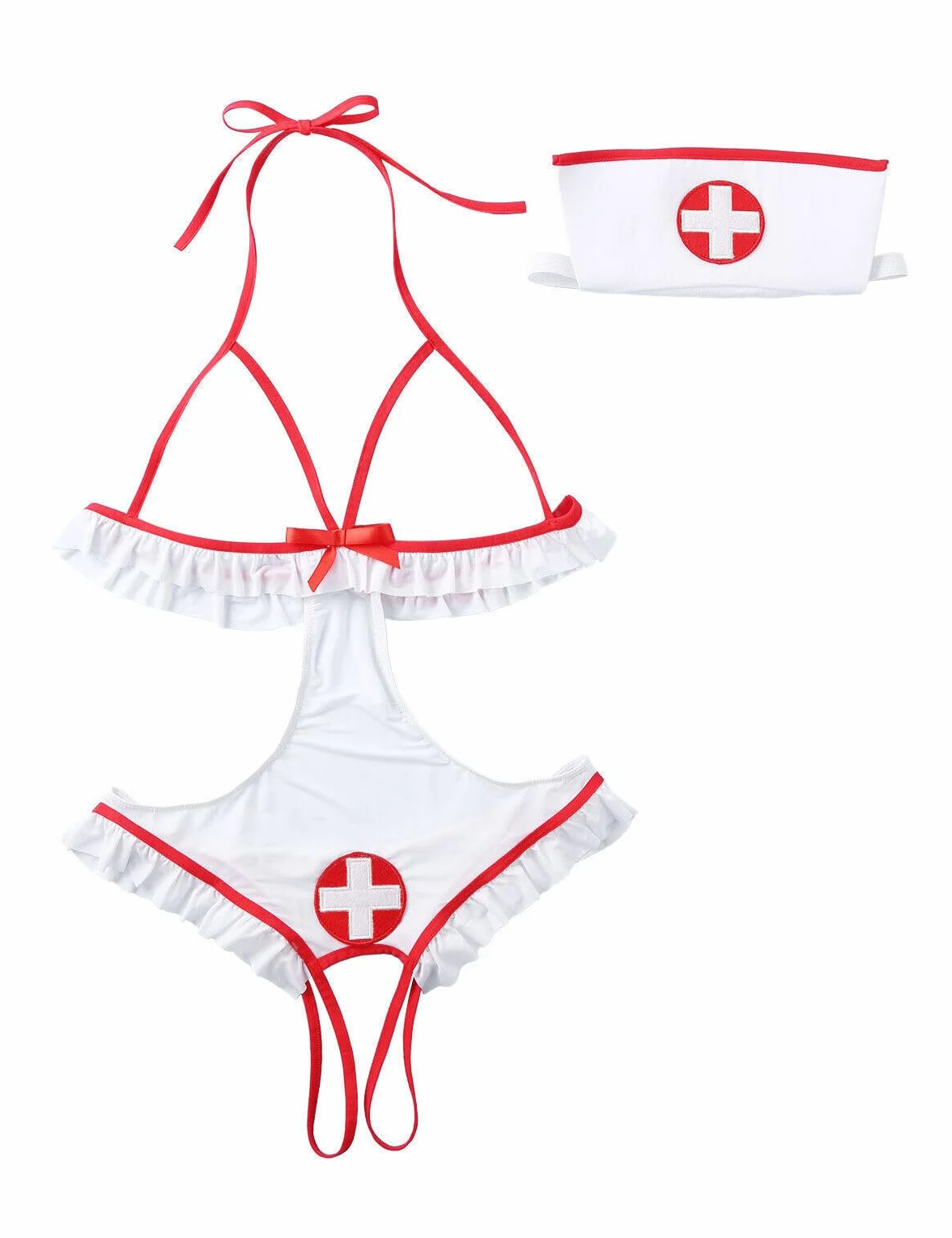 Seksowne babydolls dla kobiet negliż zestaw bielizny pielęgniarskiej 2-częściowy rozmiar S-L