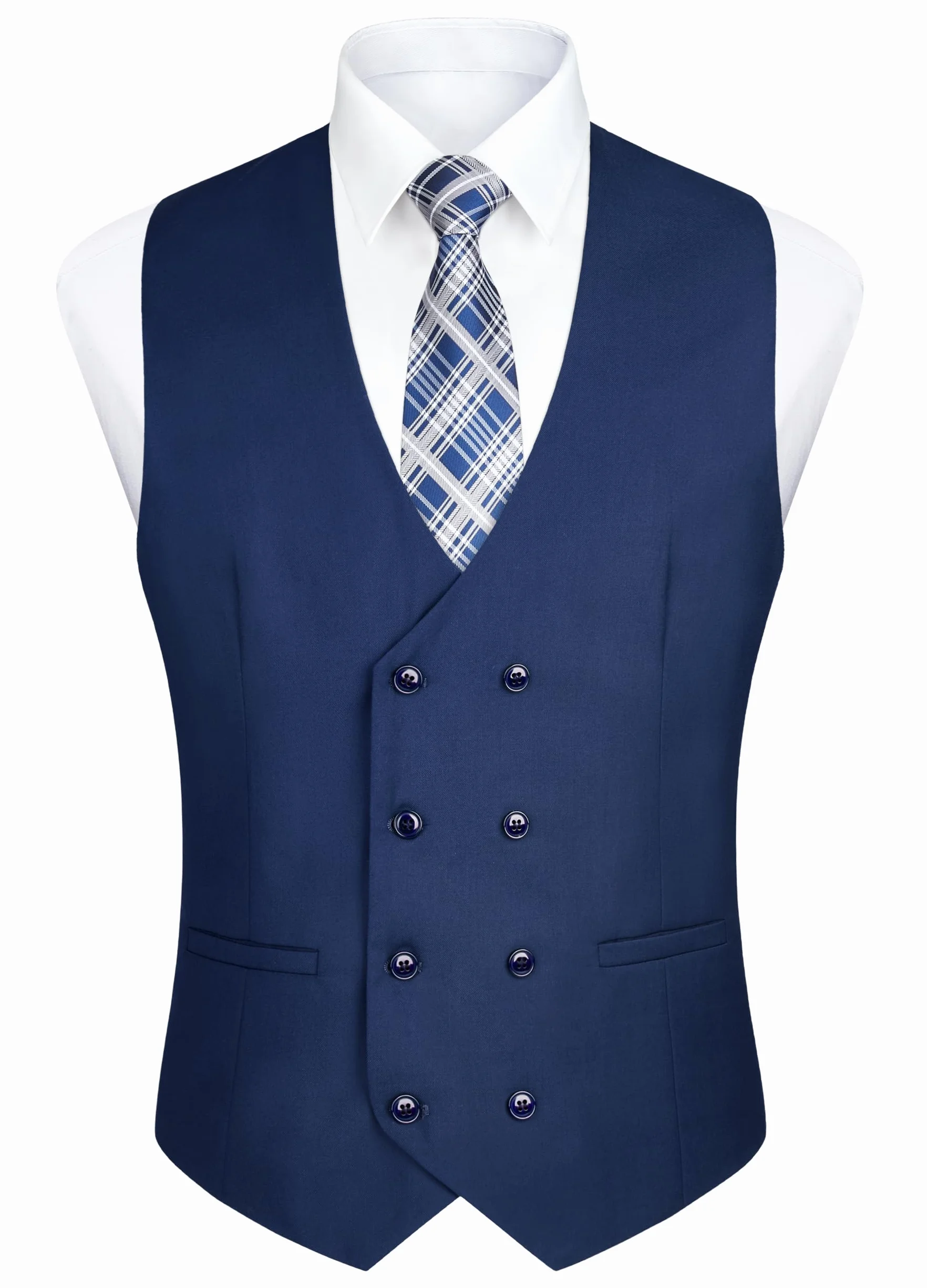 Enlision Męska dwurzędowa kamizelka z dekoltem w serek slim fit formalna biznesowa
