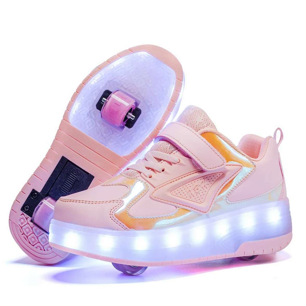 Wrotki LED/buty, wrotki LED, dla unisex dzieci chłopców dziewczyn, 7 kolorów, chowane podwójne kółka, lekkie, niskie, na zewnątrz, sportowe, buty z oświetleniem LED, gimnastyczne, do biegania, trampki
