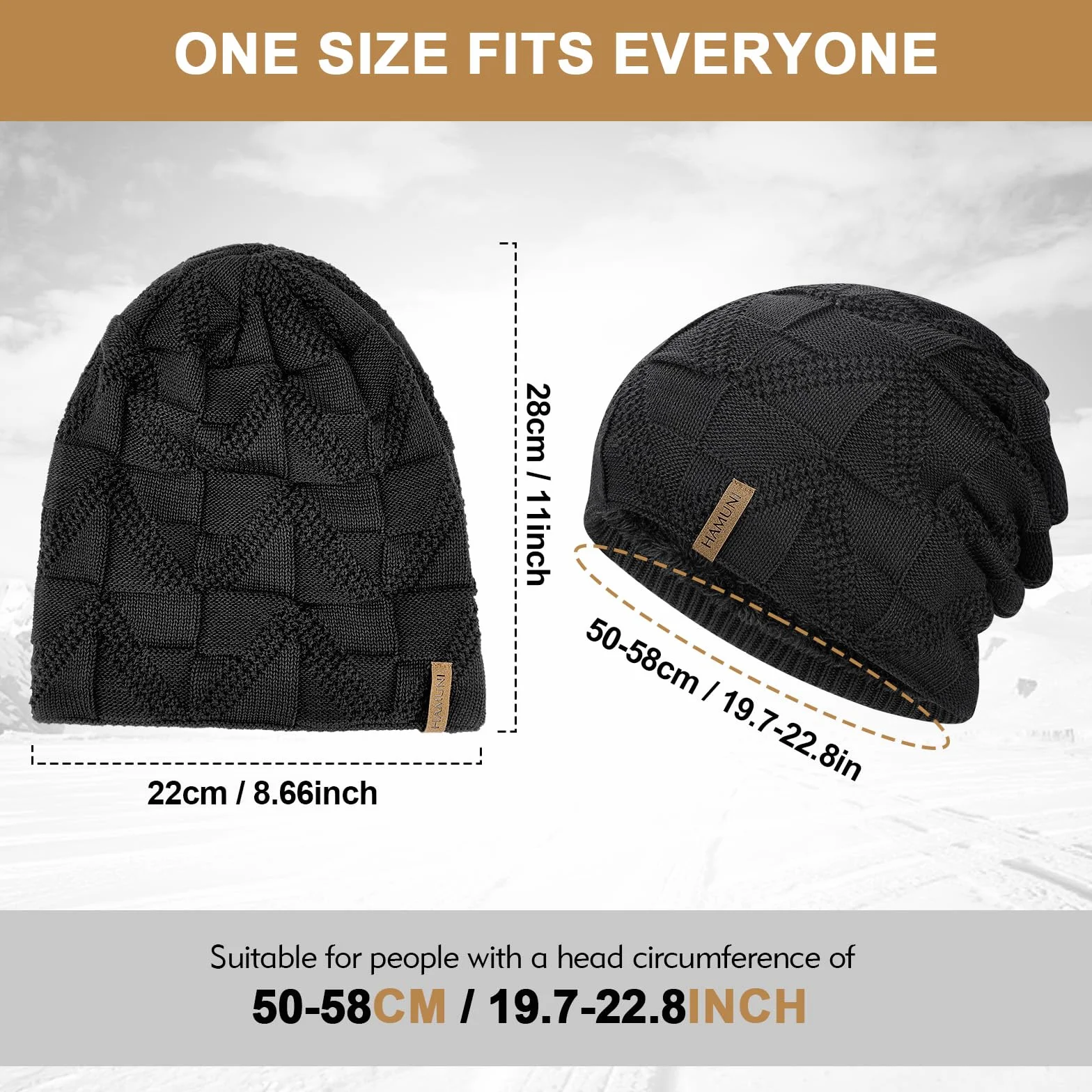 HAMUNI Czapka damska, przewiewna dzianinowa czapka męska, czapka typu beanie z miękką podszewką polarową, unisex, czapka zimowa, klasyczna, na jesień, zimę i wiosnę