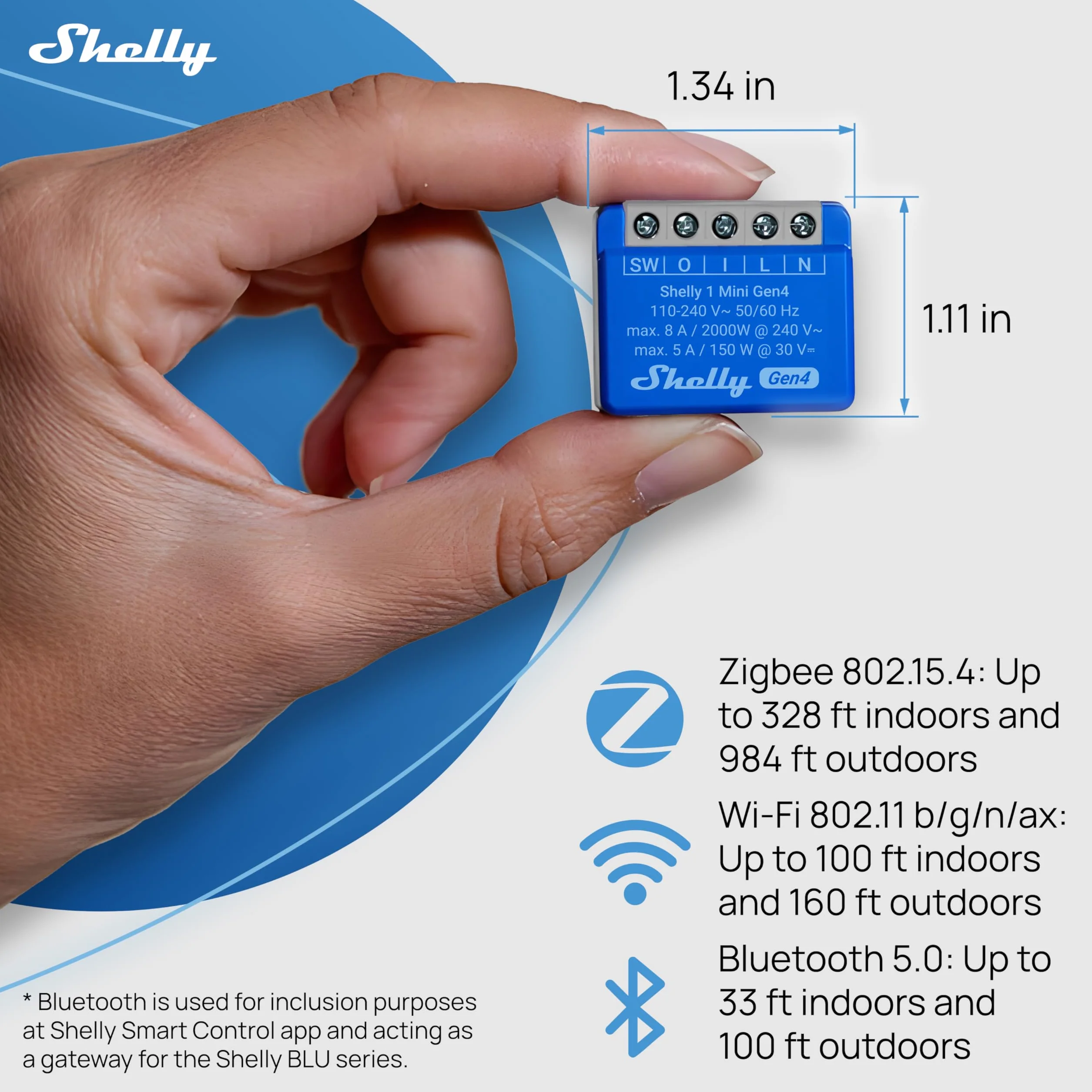 Shelly 1 mini Gen4, inteligentny przekaźnik Wi-Fi, 1 kanał, 8 A, kontakt bez potencjałów, automatyka domowa, zdalne sterowanie, nie wymaga koncentratora, Alexa, Google Home, Apple HomeKit, Zigbee