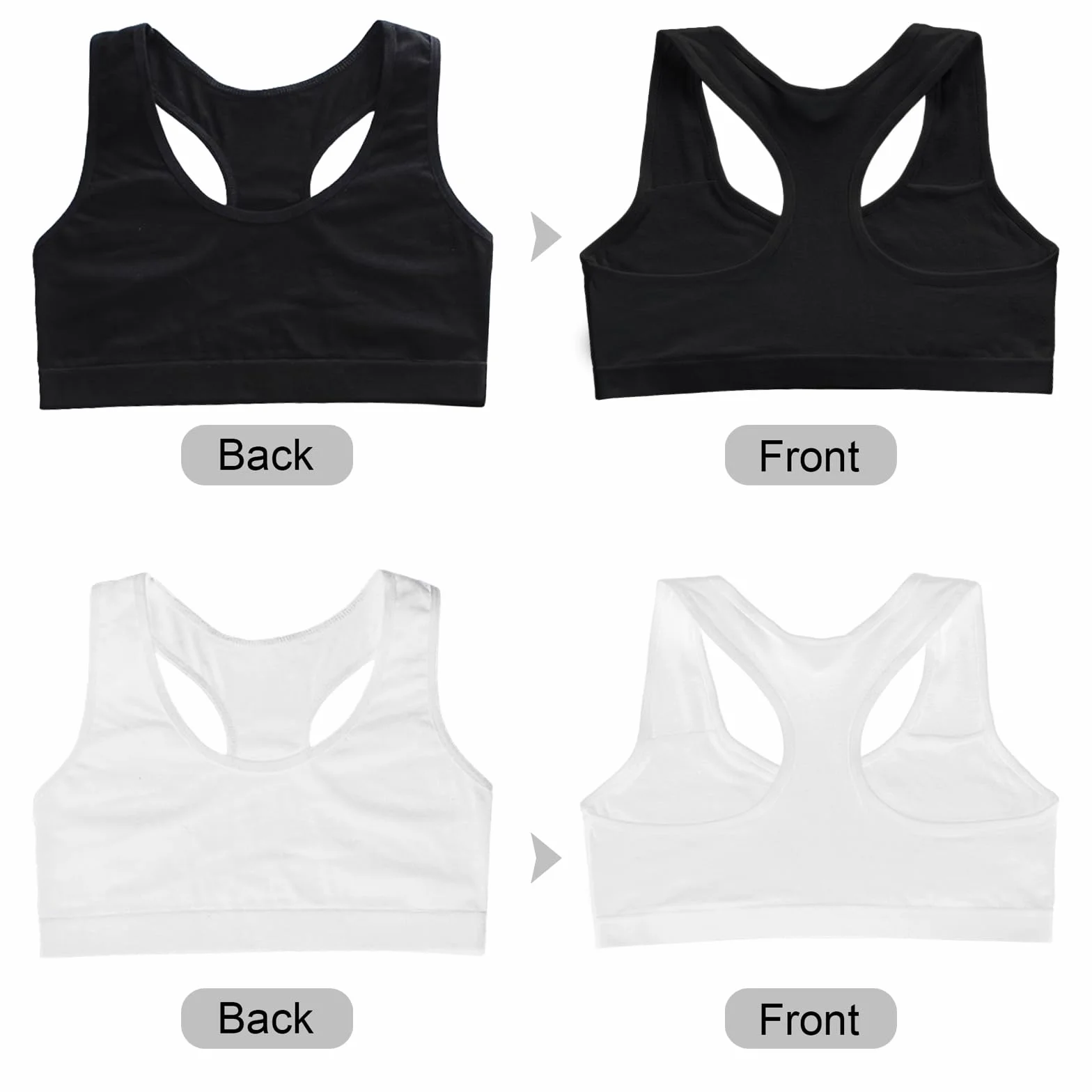4-pak biustonoszy typu Crop Top dla dziewczynek, miękki, wygodny bawełniany biustonosz sportowy dla dzieci, bielizna, nieusztywniany biustonosz treningowy, biustonosz typu Crop Top dla dziewczynek,