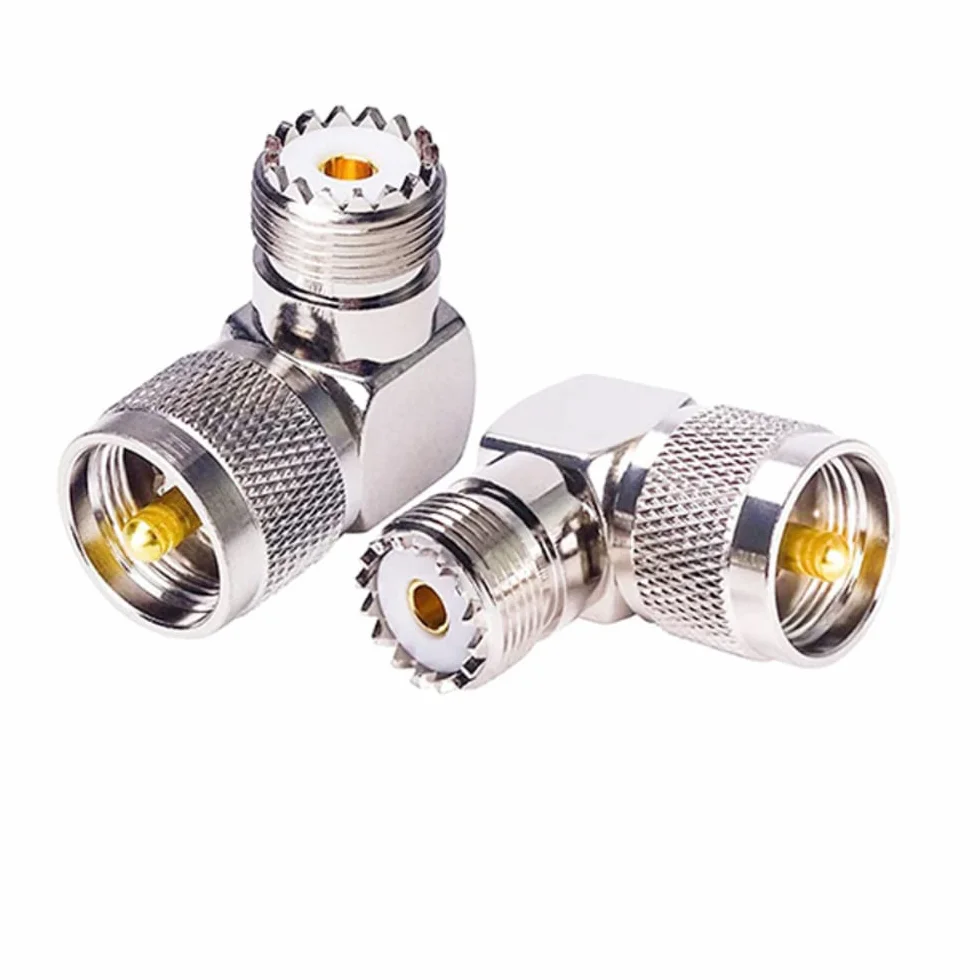 DollaTek 2 x PL259 złącze koncentryczne UHF żeńskie SO239 śruba zewnętrzna otwór wewnętrzny do PL259 męski SL16/90 stopni adapter anteny kątowej kształt L M RF RF