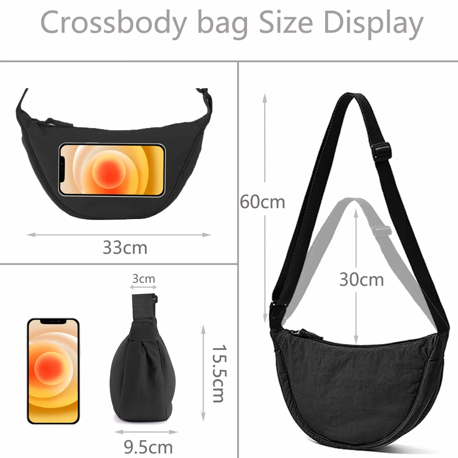 ANYWN Torba na ramię damska z półksiężycem, Hobo Casual Crossbody, jednokolorowa, przenośna, półksiężyc, torba na ramię z regulowanym paskiem na ramię