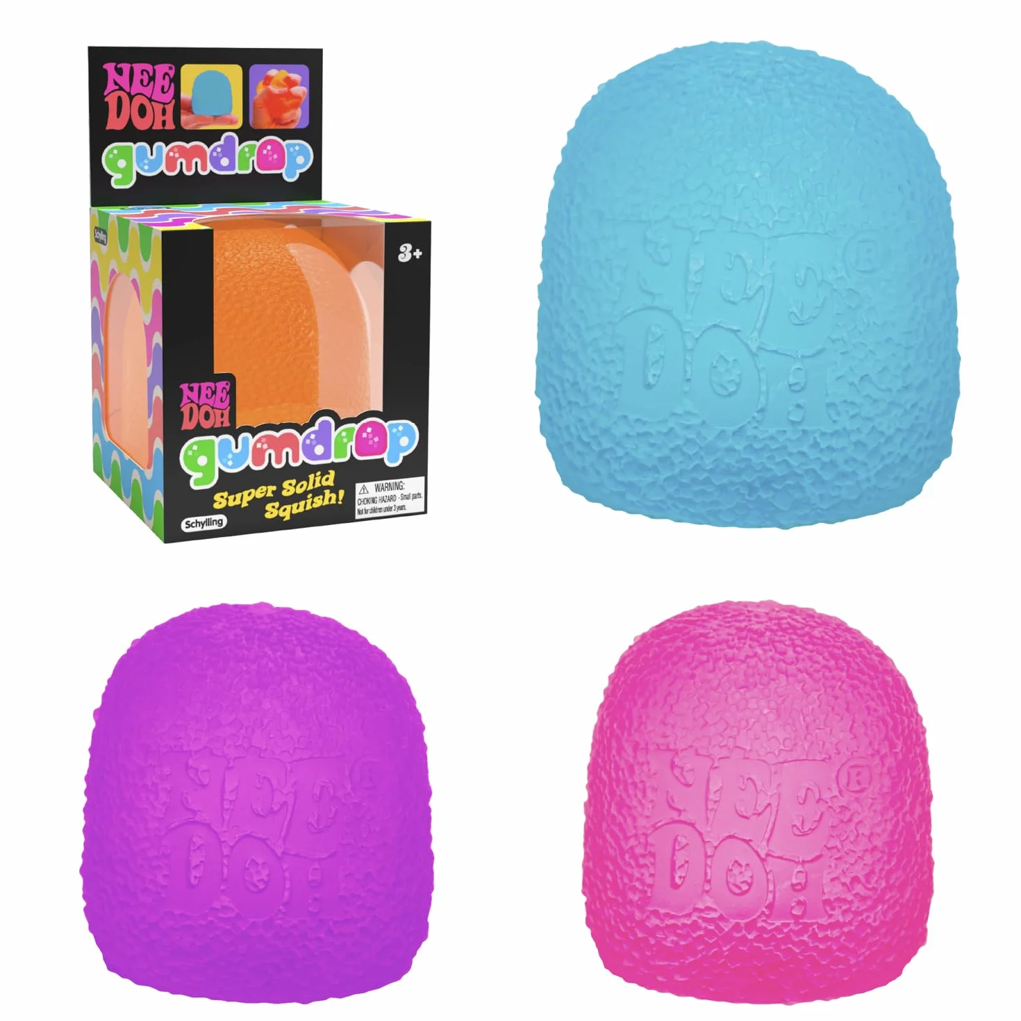 Schylling NeeDoh Gumdrop Squishy Fidget Toy - Sweetie-Themed Nee Doh Stress Ball, Kids Sensory Toys For Anxiety Relief, Safe Non-Toxic Dough Material, 1 Colour Picked At Random