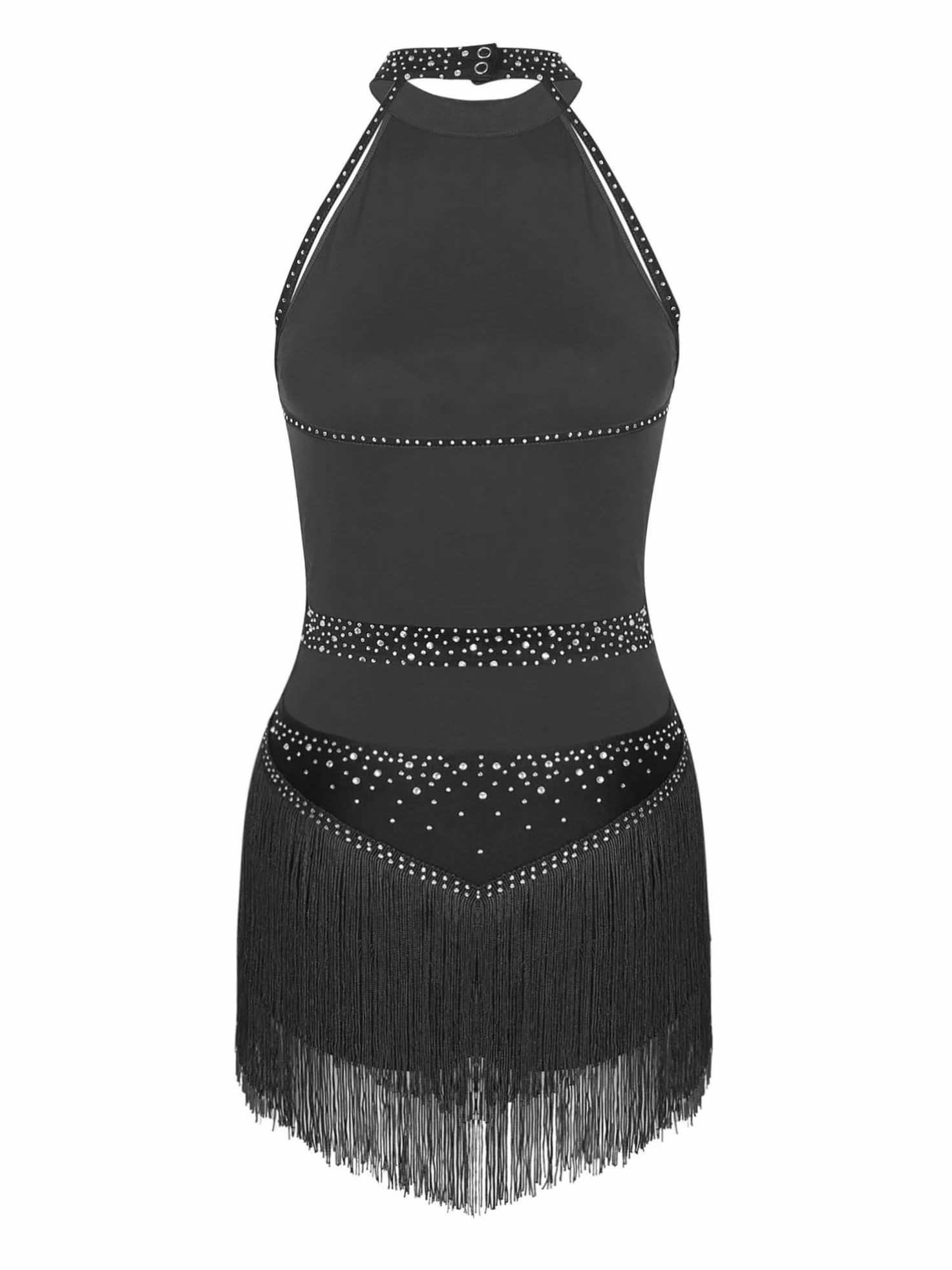Alvivi Damska sukienka do tańca latynoskiego, brokatowa sukienka baletowa z frędzlami, sukienka do łyżwiarstwa figurowego, balerina, salsa, tango, rumba, chacha, jazz, odzież do tańca, czarny A, S
