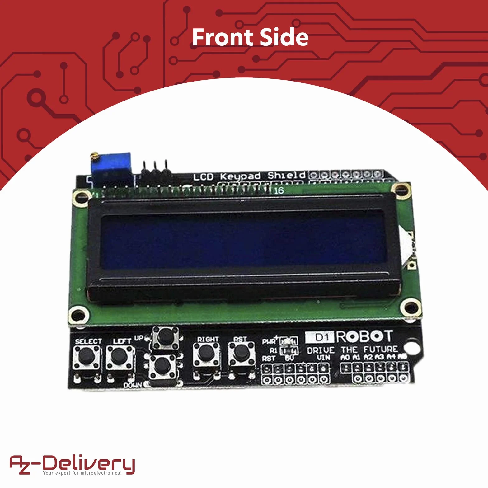 AZDelivery 1602 LCD Keypad Shield HD44780 1602 Moduł 2x16 znaków (z niebieskim tłem i białymi znakami) kompatybilny z Arduino w tym e-Book!