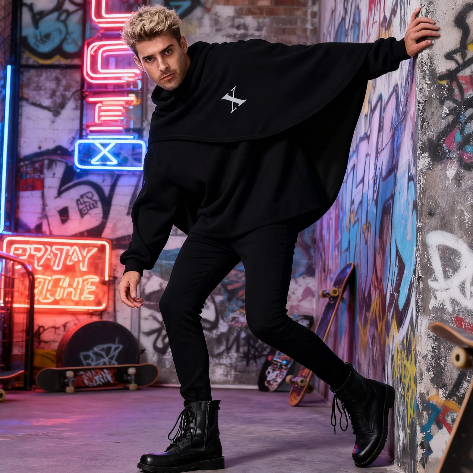 Męska Bluza z Kapturem, Podstawowy Sweter z Kapturem, Poncho Cape Bluza z Kapturem