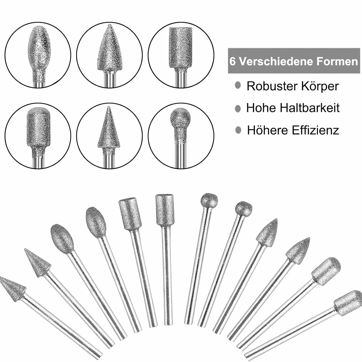 Raheem Diamentowe frezy zestaw 20 sztuk diamentowych pisaków szlifierskich do Dremel, nasadki szlifierskie, diamentowe, z trzonkiem 1/8", do szkła, ceramiki, rzeźbienia, polerowania, grawerowania