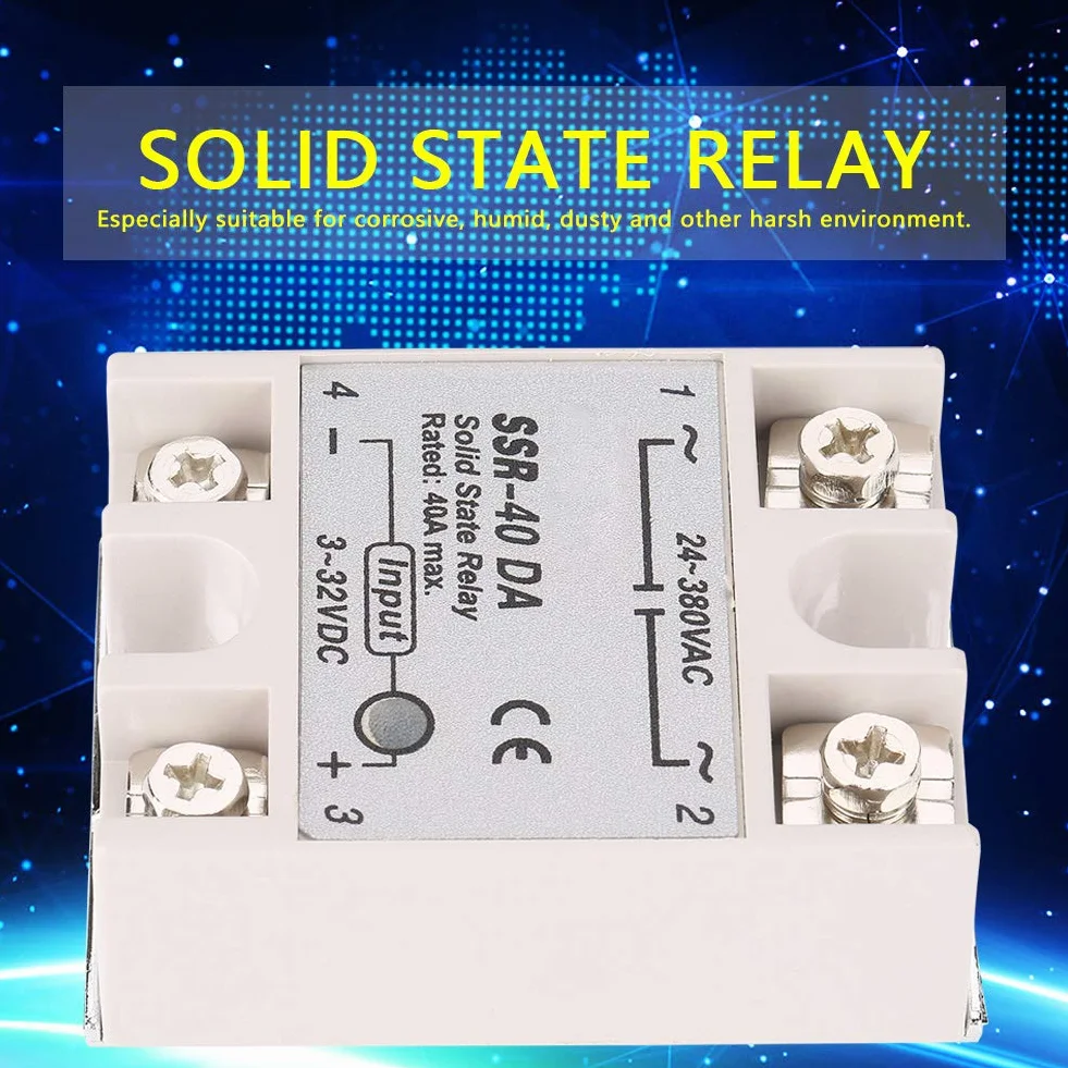 Halbleiterrelais SSR-40DA 40A Einphasen-Halbleiterrelais Eingang 3-32V DC Ausgang 24-380V AC