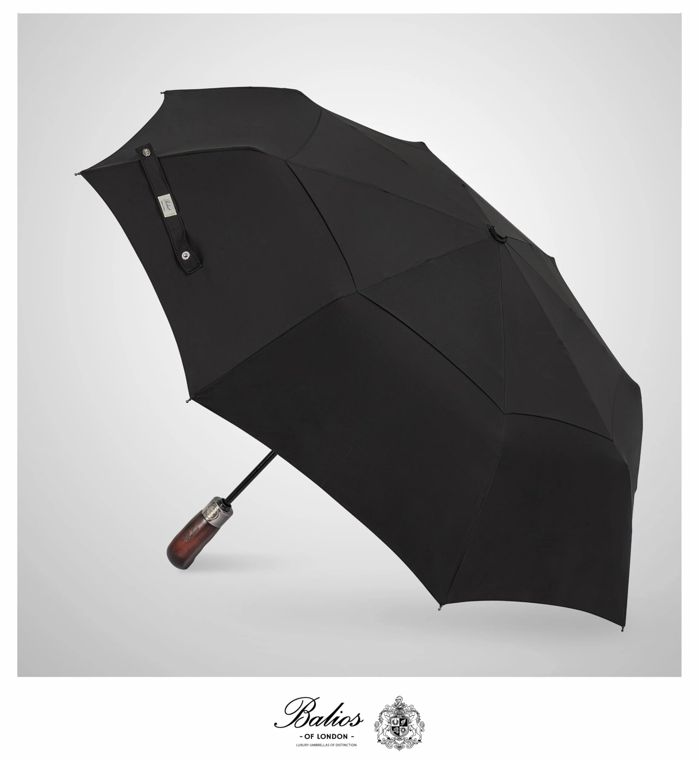 Balios® Parasol podróżny, uchwyt z prawdziwego drewna, automatyczne otwieranie i zamykanie, wentylowany podwójny dach wiatroszczelny, zaprojektowany w Wielkiej Brytanii
