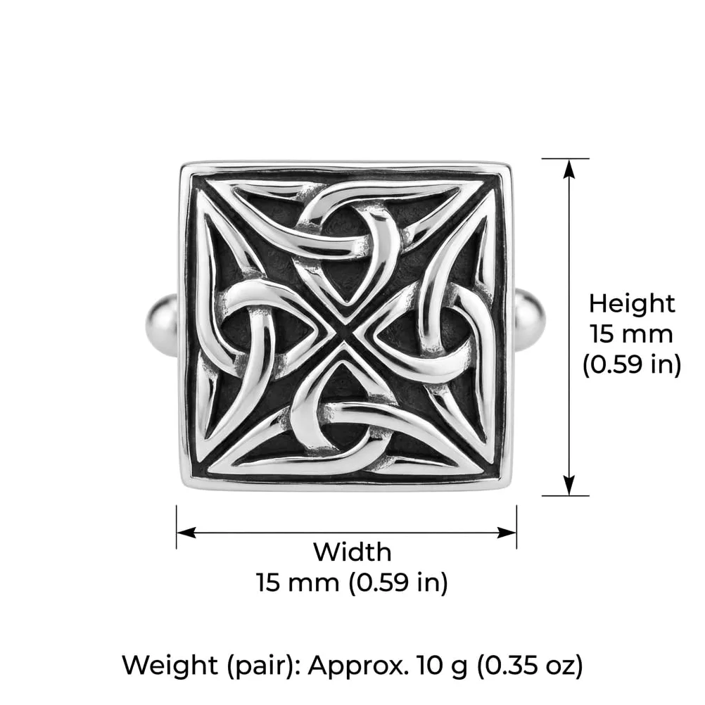 Alexander Castle 925 srebro wysokiej próby oksydowane celtyckie spinki do mankietów dla mężczyzn – kwadratowe 15 mm x 15 mm celtyckie spinki do mankietów Trinity w pudełku prezentowym