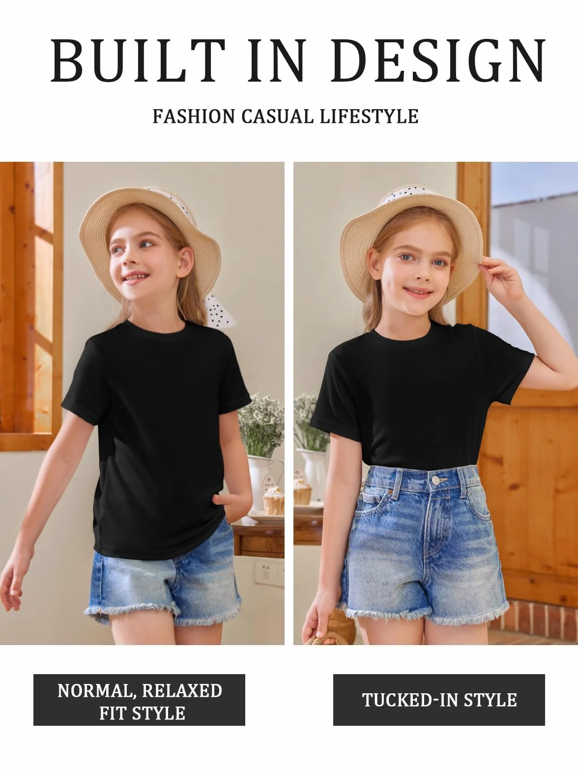 Haloumoning Dziewczęce t-shirty z krótkim rękawem dla dzieci, na lato, okrągły dekolt, do noszenia na co dzień, oversized